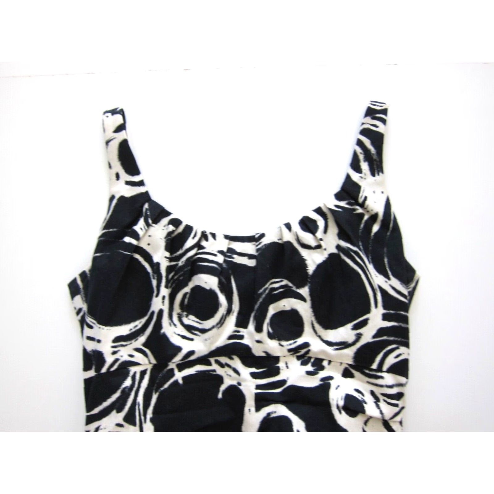 Vintage VINTAGE Suzi Chin Maggy Boutique Black White Cotton Stretch Ruched Sheath Tank Dress 10 Size L / US 10 / IT 46 - 6 Thumbnail