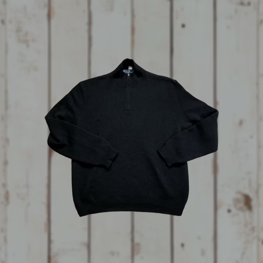 Polo Ralph Lauren Polo by Ralph Lauren Sweater Mens XL Black Lambswool Knit Quarter Zip Mock Neck Pullover Size US XL / EU 56 / 4 - 1 Thumbnail