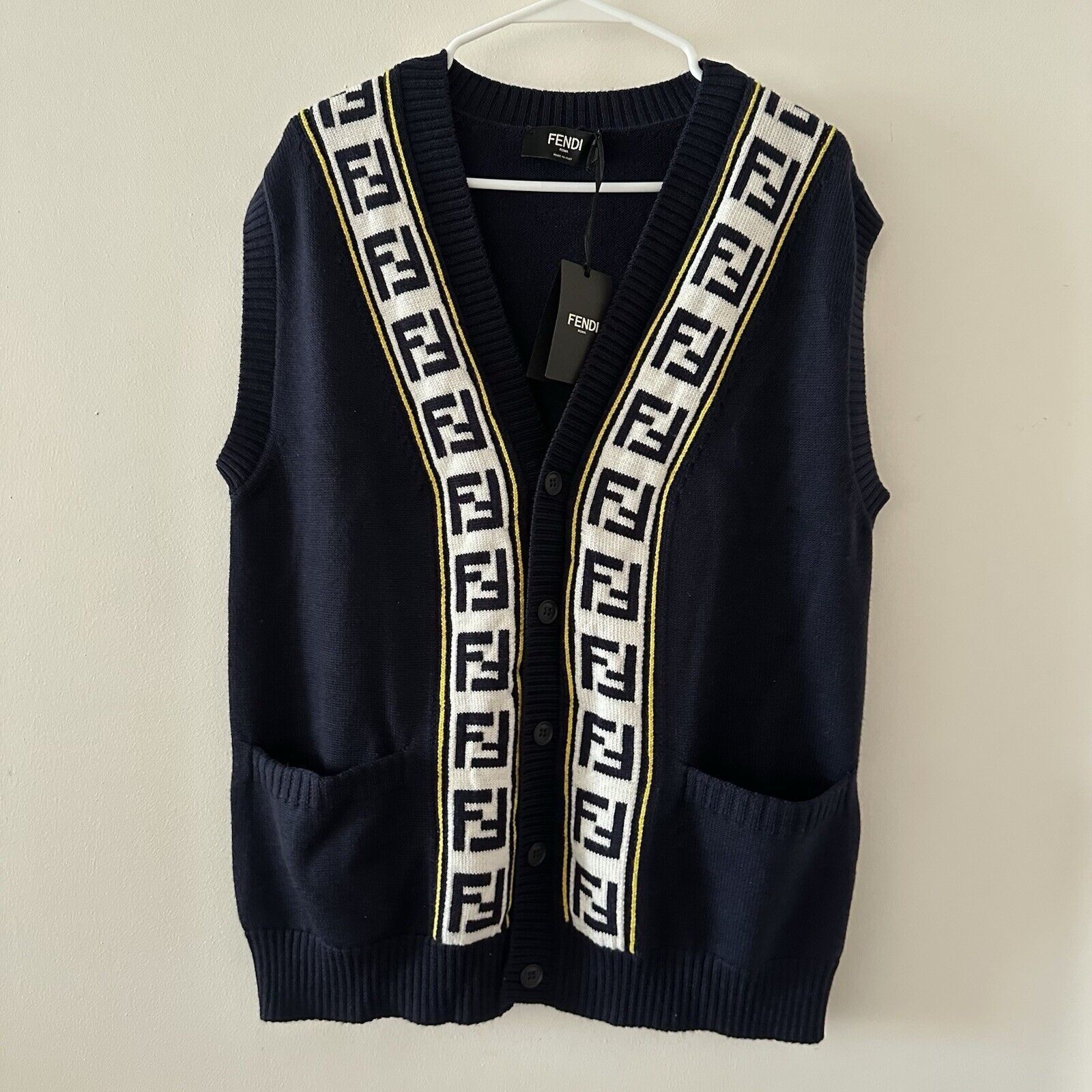 Fendi NWT Fendi Logo Intarsia Button-Up Vest Sweater Blue FF Virgi Size US M / EU 48-50 / 2 - 4 Thumbnail