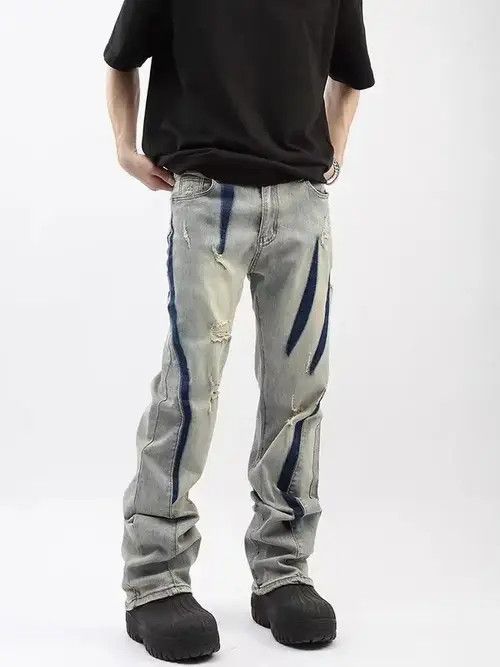 Japanese Brand × Jean Retro yellow mud claw mark wide leg jeans Size US 32 / EU 48 - 2 Thumbnail