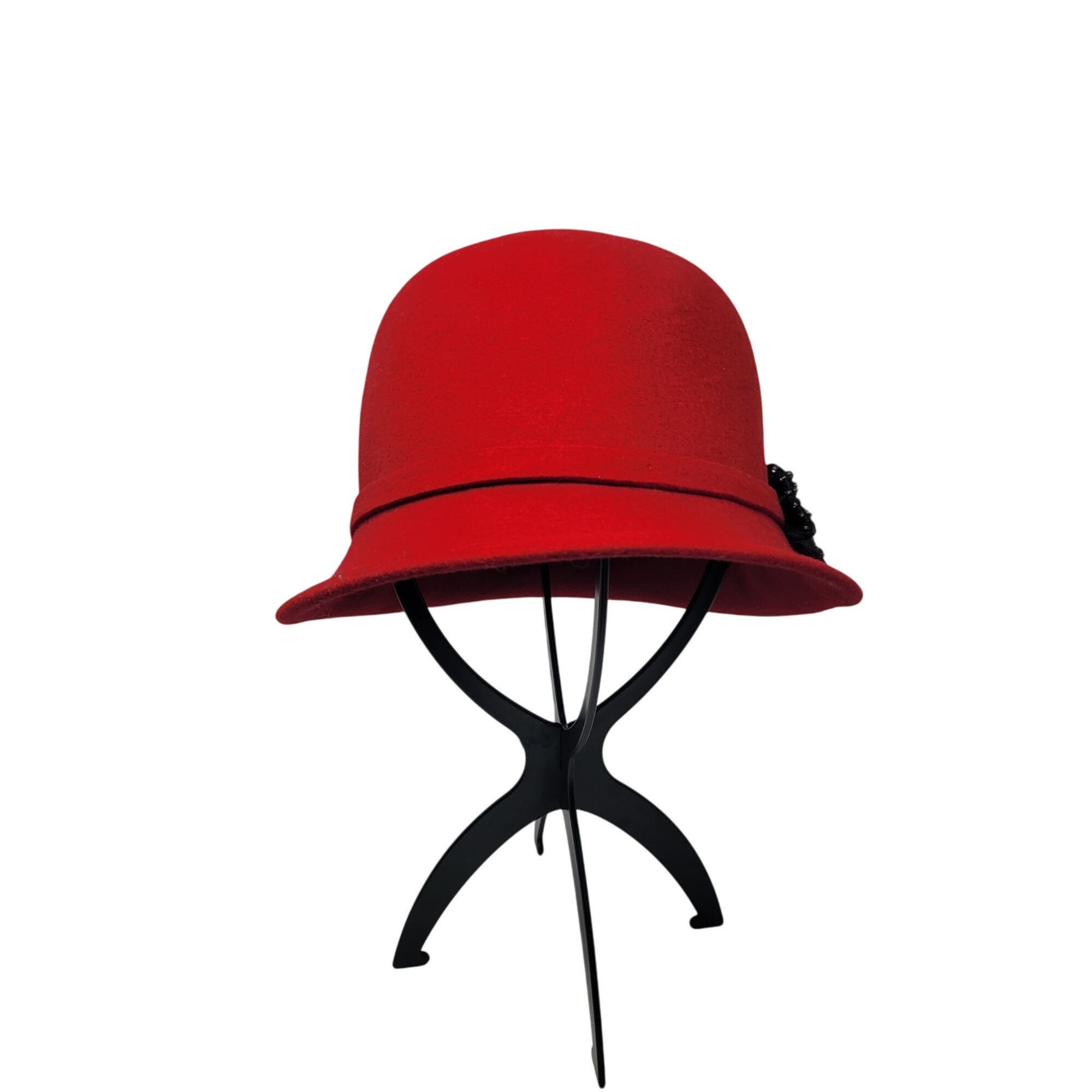 Other Galliano Sorbatti Red Wool Cloche Hat Italy Black Beaded Bow Size ONE SIZE - 5 Thumbnail