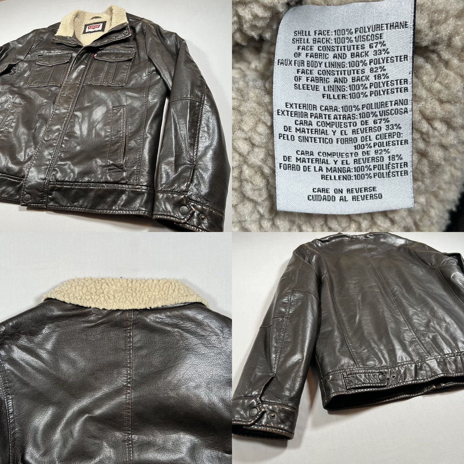 Vintage VINTAGE Levis Jacket Mens Brown Faux Leather Sherpa Lined Full Zip Coat Medium Size US M / EU 48-50 / 2 - 8 Thumbnail