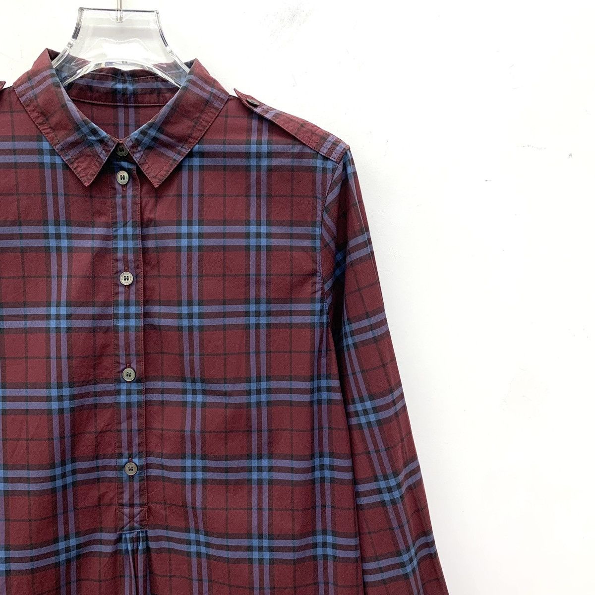 Burberry Burberry Deep Red Check Lapel Long-sleeve Shirt Dress K26WX Size M / US 6-8 / IT 42-44 - 3 Thumbnail