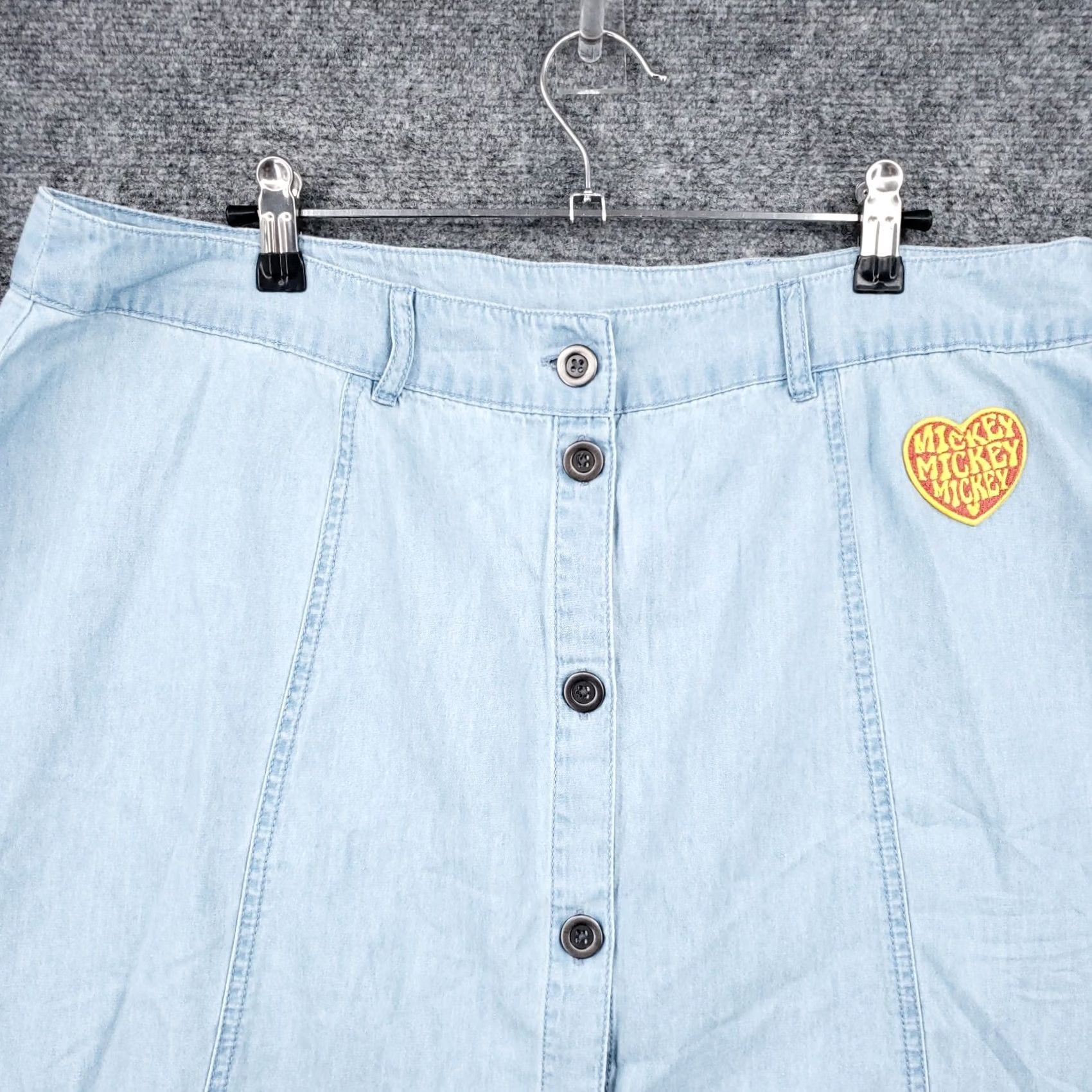 Disney Disney Skirt Womens XL Blue Mickey & Minnie Denim Button Fly Casual A-Line Size 40" / US 18 - 3 Thumbnail