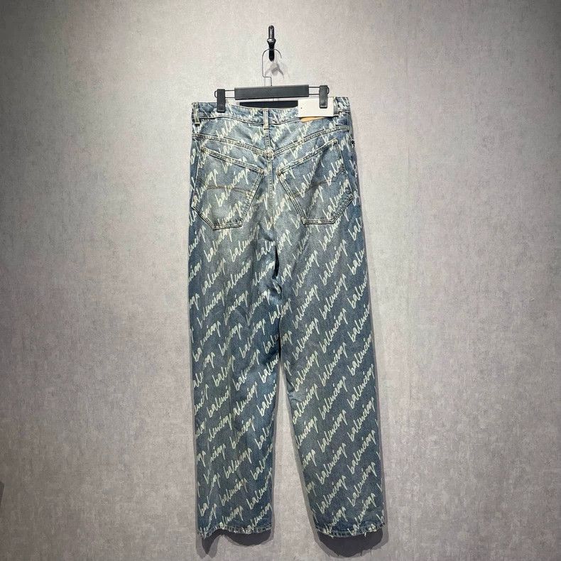Balenciaga Balenciaga size S Full print logo blue denim pants, size S Size US 27 - 2 Thumbnail