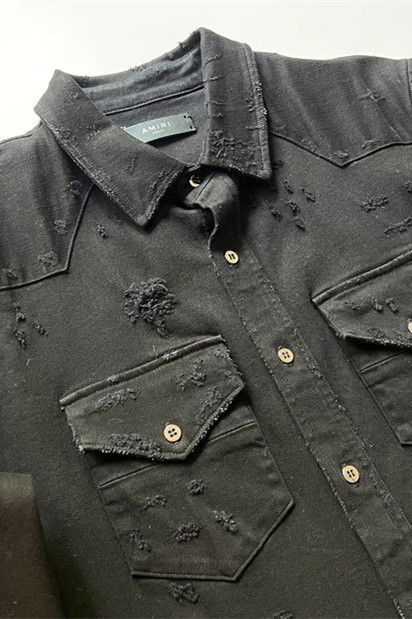 Amiri Amiri distressed black denim shirt Size US M / EU 48-50 / 2 - 7 Thumbnail