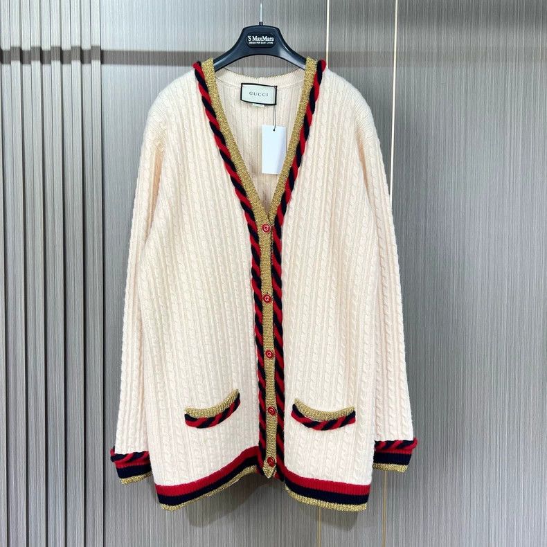 Gucci Gucci Gold thread hemp flower cashmere knitted cardigan 250 Size M / US 6-8 / IT 42-44 - 1 Thumbnail