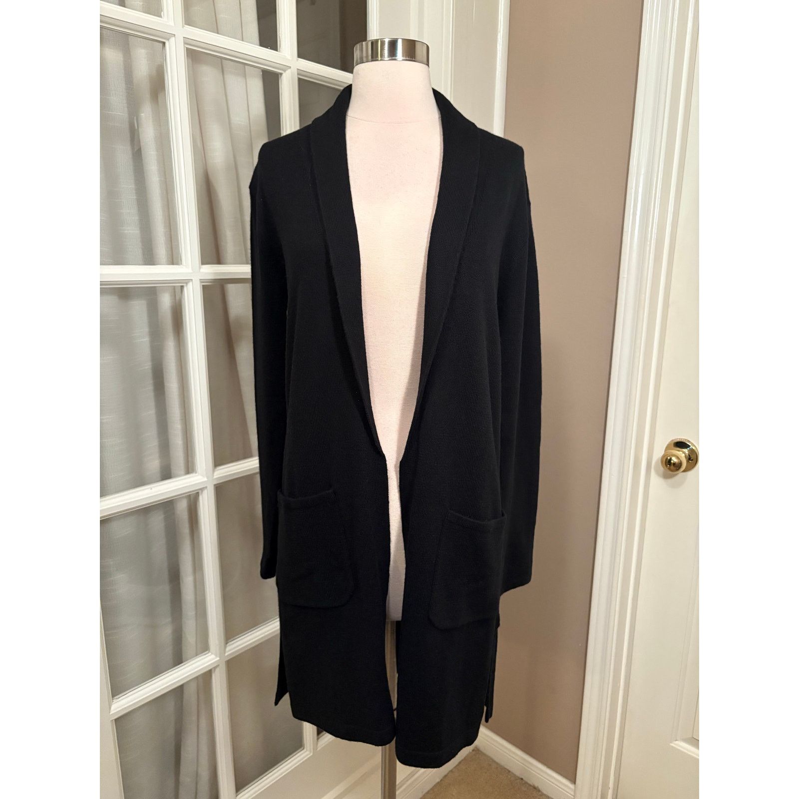 Other Talbots Black Open Front Long Cardigan Sweater XS Pockets Size XS / US 0-2 / IT 36-38 - 1 Thumbnail