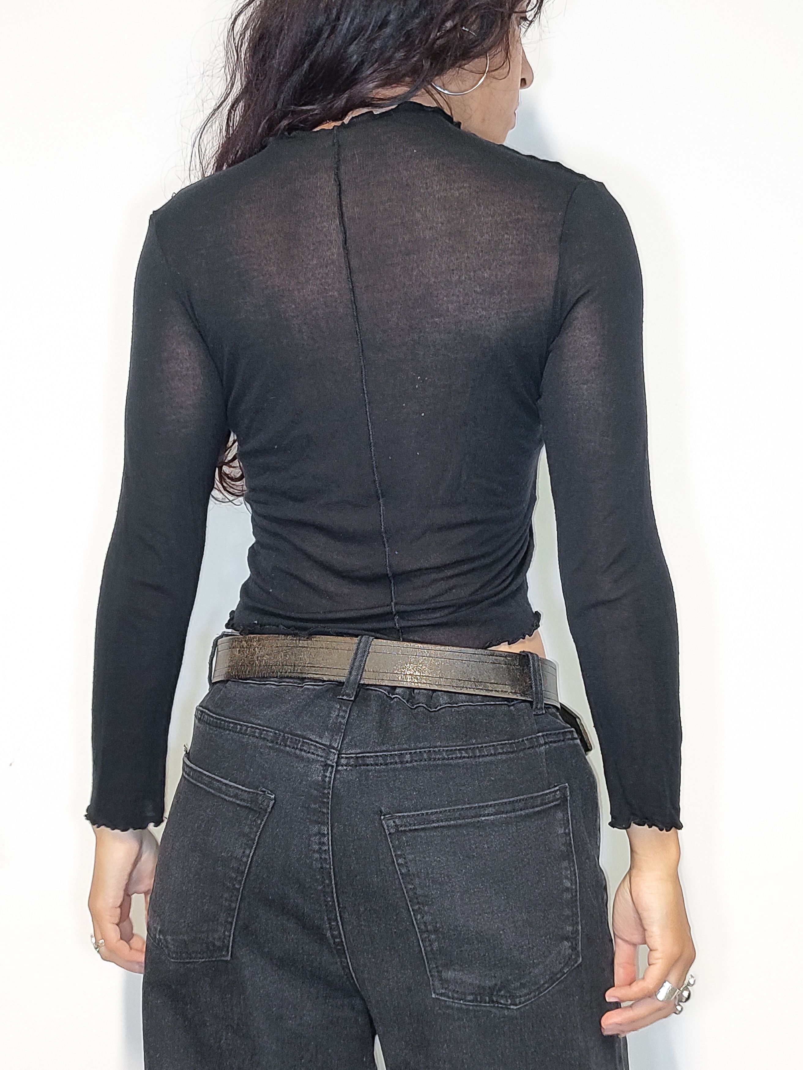 Vintage Vintage Y2k Black high Collar Long Sleeves Top Size M / US 6-8 / IT 42-44 - 3 Thumbnail