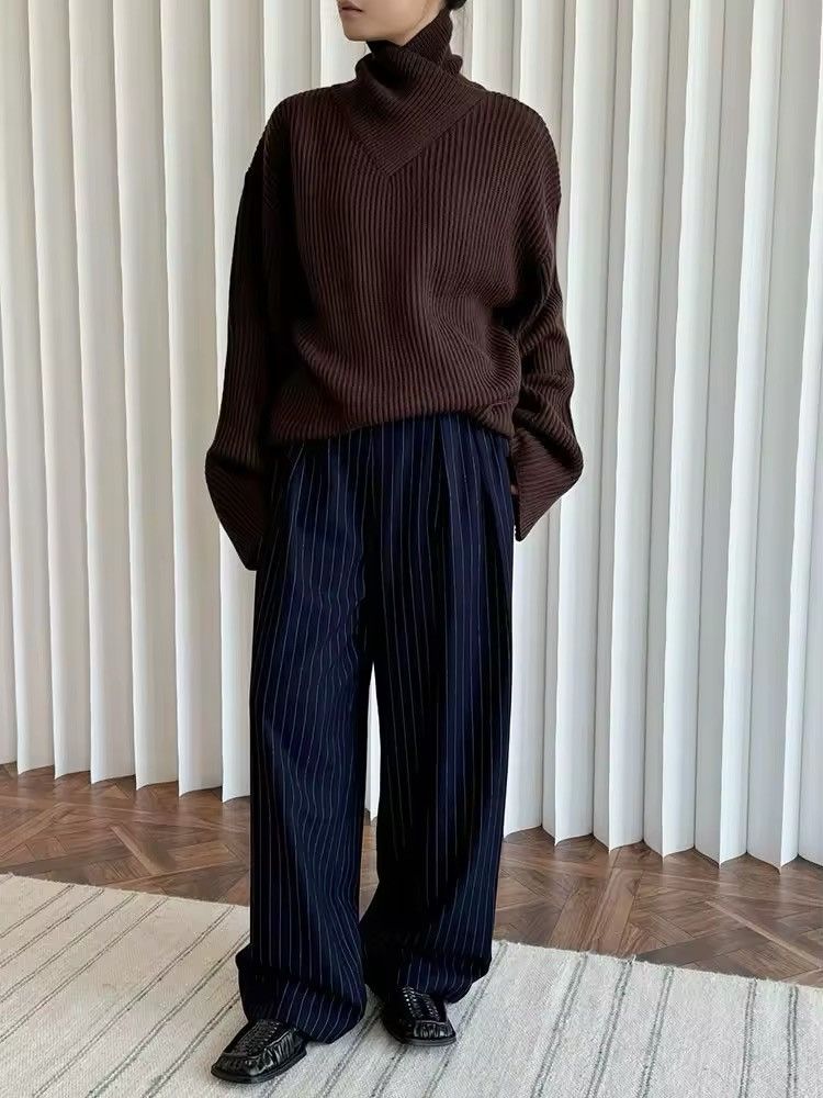 Designer × Vintage Striped Streetwear Casual Loose Navy Long Pants Size 27" / US 4 / IT 40 - 6 Thumbnail