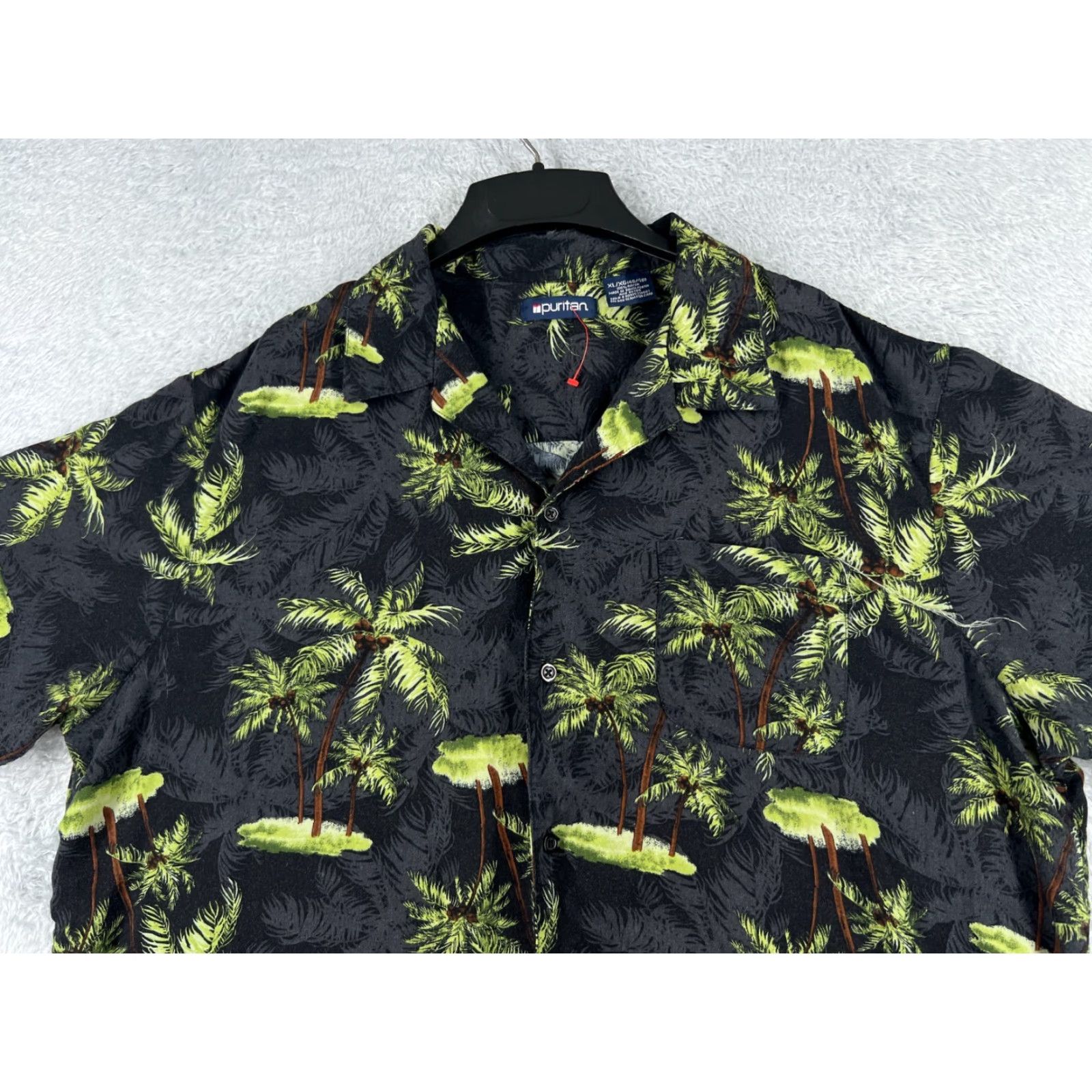 Vintage Puritan Shirt Mens XL Black Green Hawaiian Palm 100% Rayon Pocket Floral Aloha Beach Vacation Resort Shirt Mens XL Black Size US XL / EU 56 / 4 - 4 Thumbnail