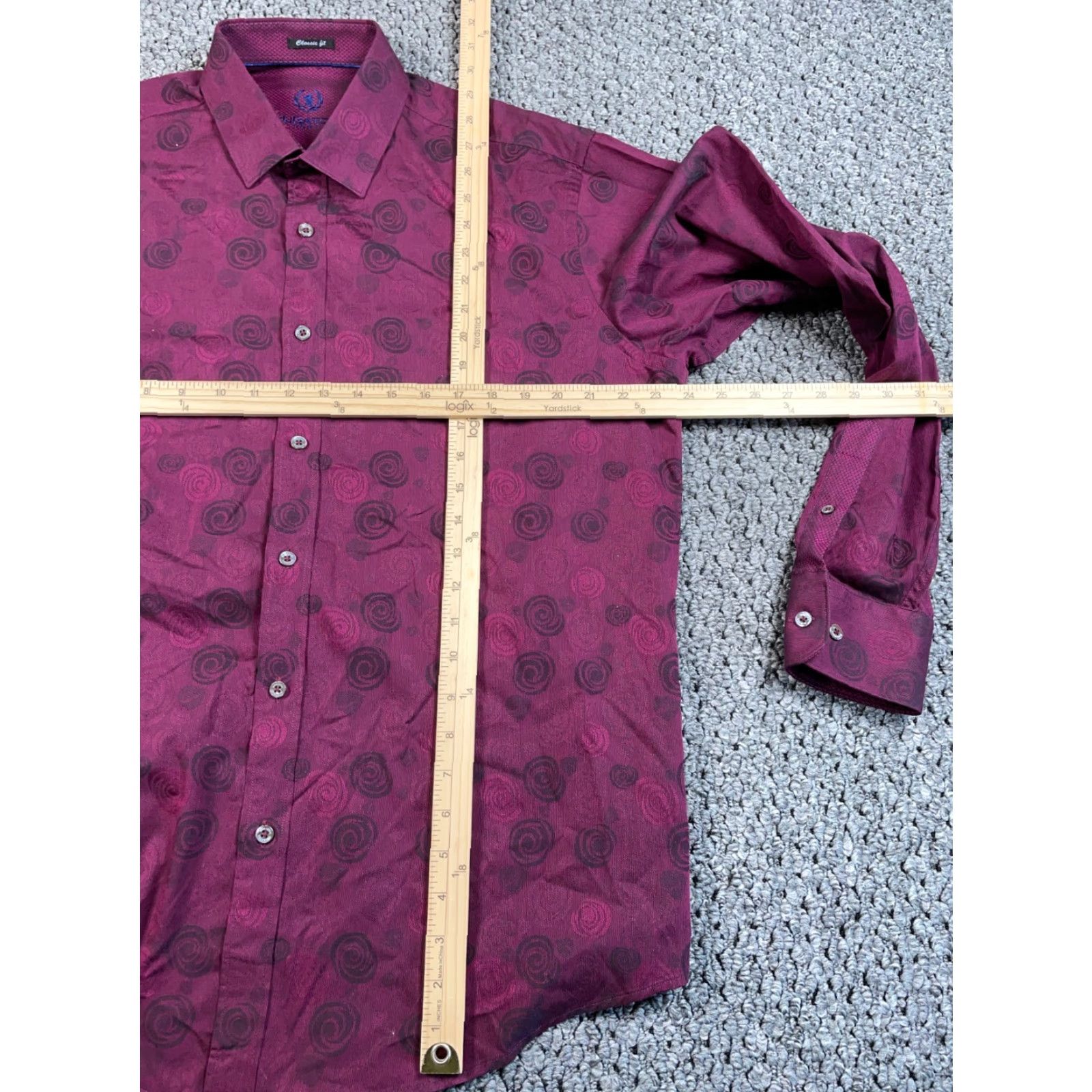 BUGATCHI Bugatchi Uomo Shirt Adult Large Purple Geometric Pattern Button-Up Long Sleeve Cotton, Classic Fit, Collared, Bohemian Preppy Mens Size US L / EU 52-54 / 3 - 6 Thumbnail