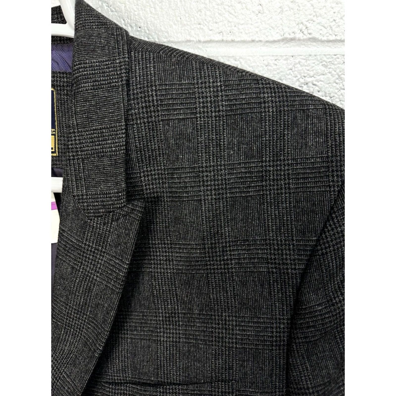 Superdry Superdry Blazer Slim Grey Wool Plaid Check Classic Sport Coat 2XL Mens Size 48R - 3 Thumbnail