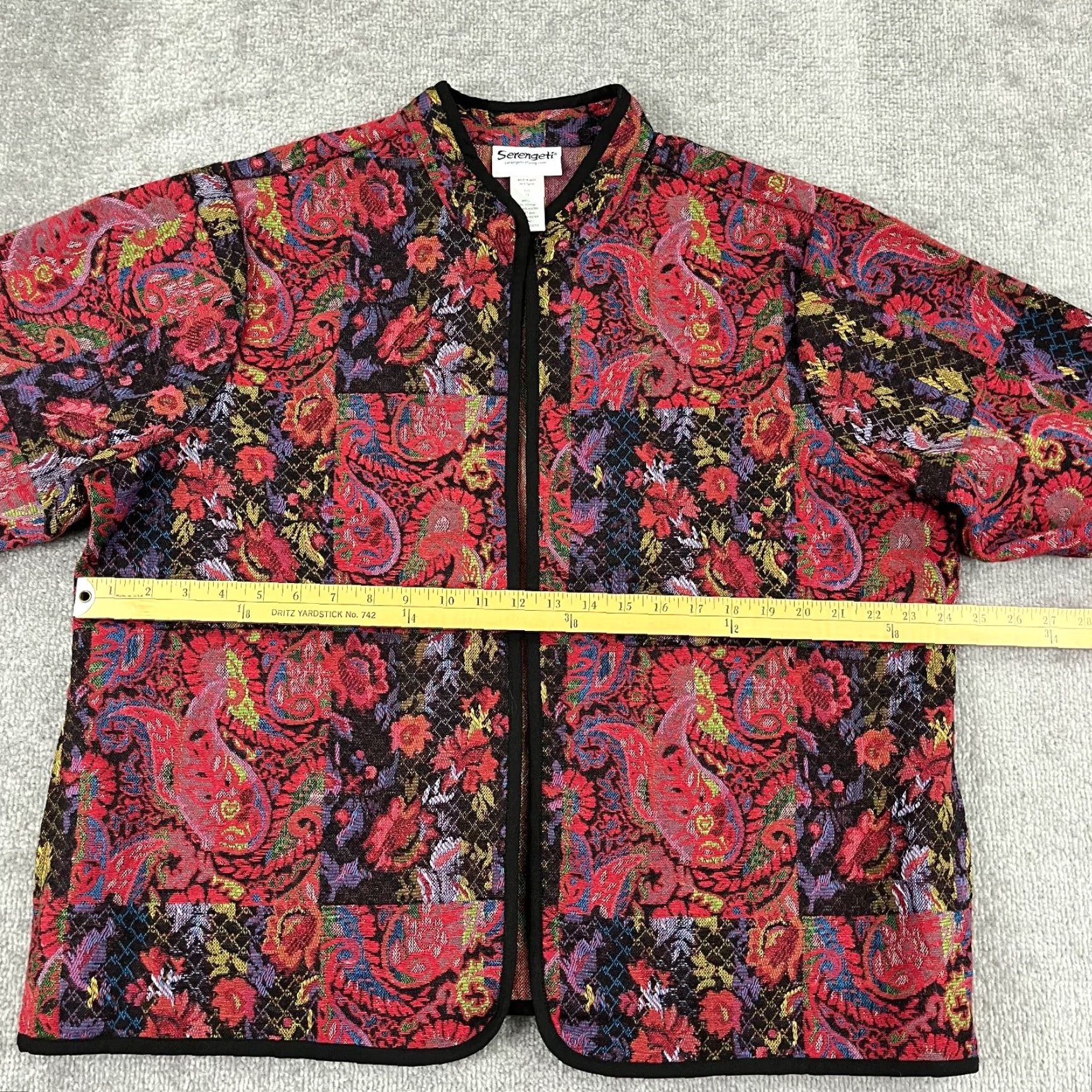 Vintage SERENGETI Sweater Womens 1X XL Plus Paisley Tapestry Open Front Pockets Size XL / US 12-14 / IT 48-50 - 4 Thumbnail