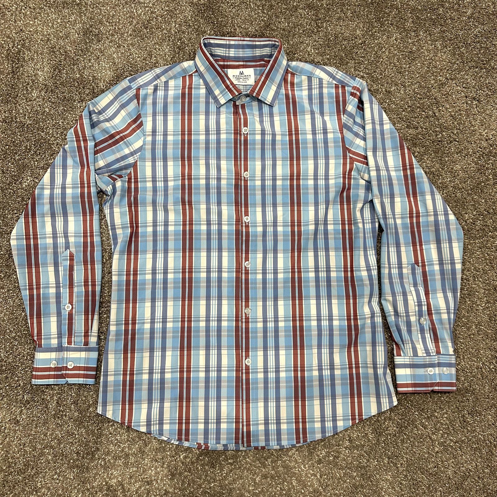 Mizzen+Main Mizzen+Main Shirt Mens Large Trim Fit Performance Blue Plaid Size US L / EU 52-54 / 3 - 2 Thumbnail