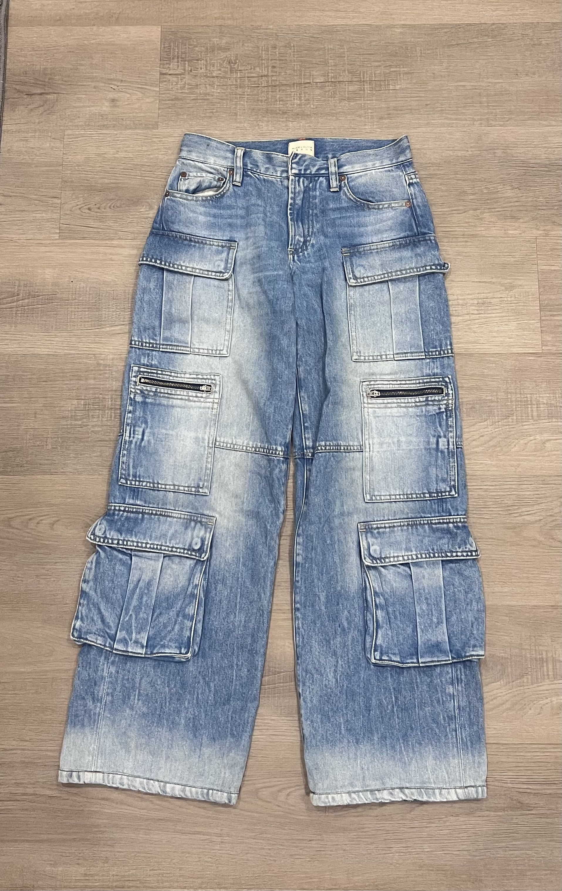 Alice + Olivia Baggy Denim Cargo Pants