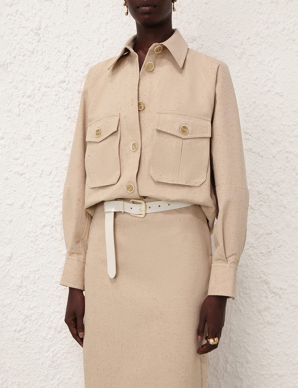 Zimmermann oc11z0525 Oversized Pocket Shirt Jacket in Beige Size L / US 10 / IT 46 - 2 Thumbnail