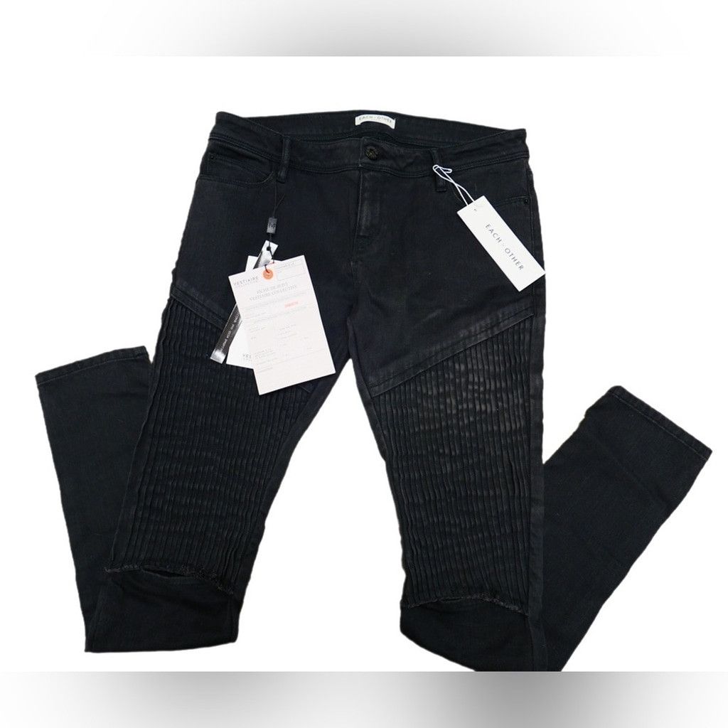 EACH x OTHER Each x Other Pleat Moto Jeans in Black Size 28" / US 6 / IT 42 - 2 Thumbnail