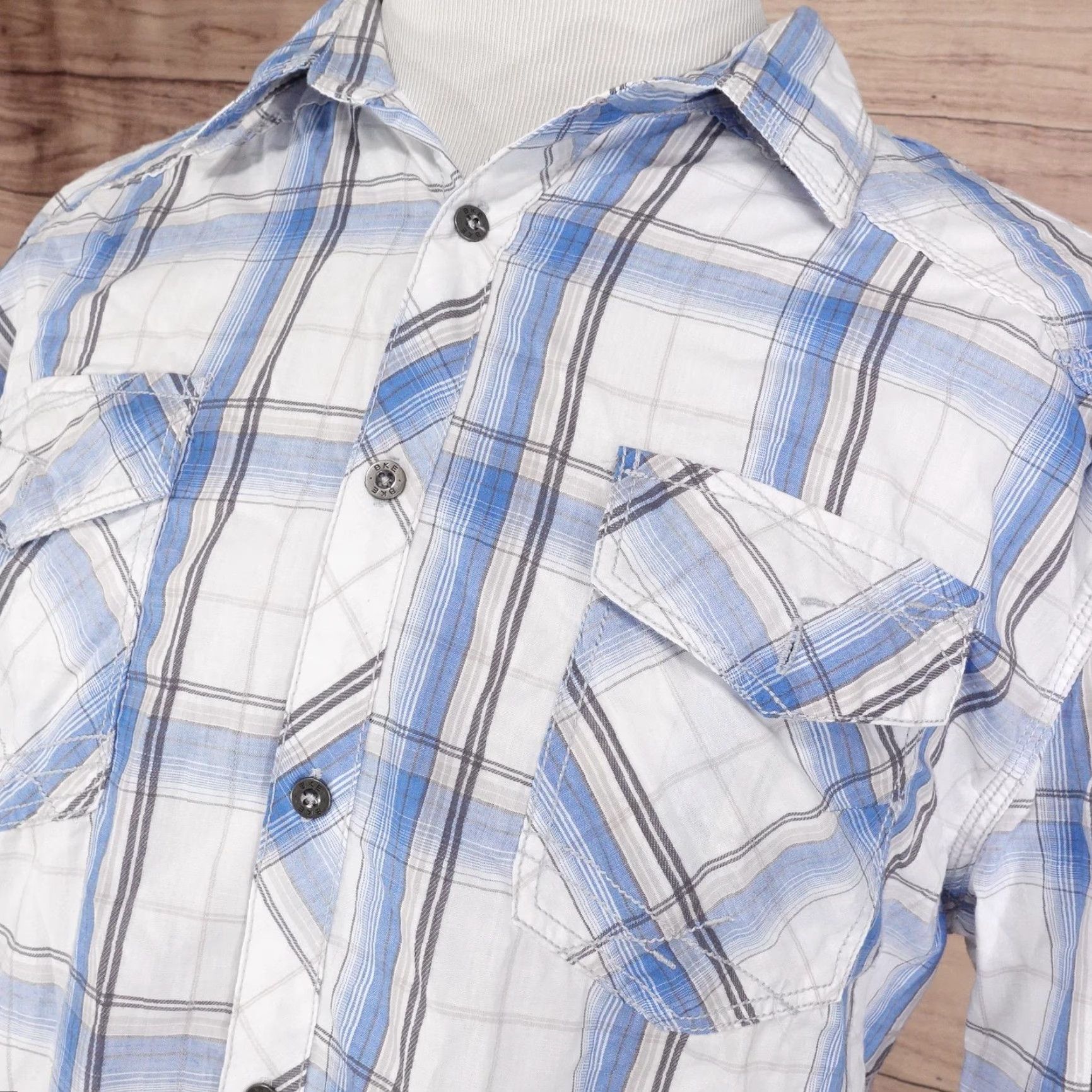 BKE BKE Shirt Mens XL Blue Plaid Long Sleeve Button-Up Athletic Fit Western Size US XL / EU 56 / 4 - 2 Thumbnail