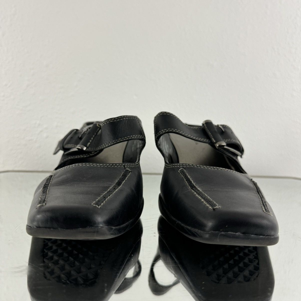 Merona MERONA Vintage Y2K Black Leather Edgy Mary Jane Mule Heels Size US 7.5 / IT 37.5 - 10 Thumbnail