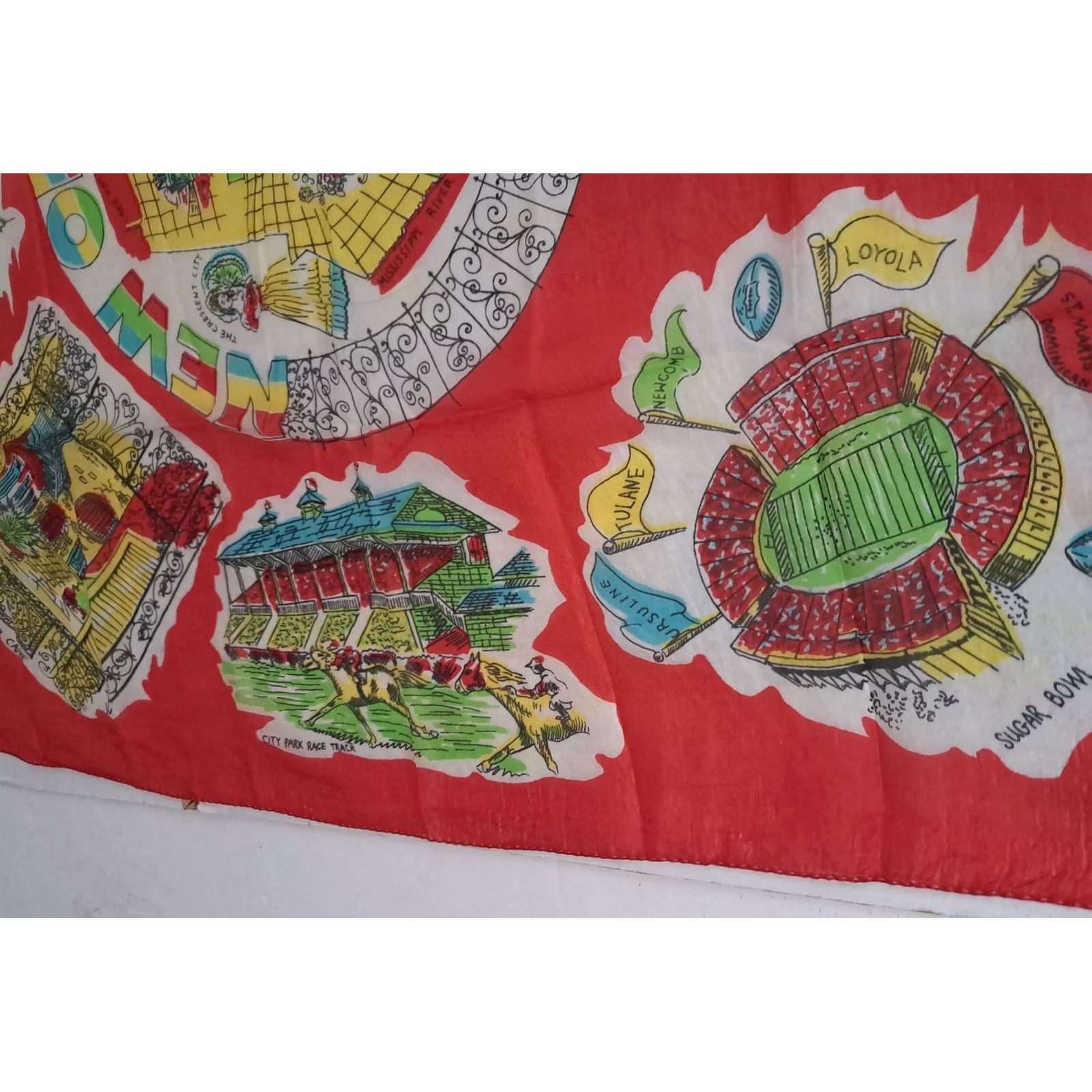 Vintage Vintage New Orleans Mardi Gras Scarf Wrap - Crescent City Pure Silk Size ONE SIZE - 4 Thumbnail