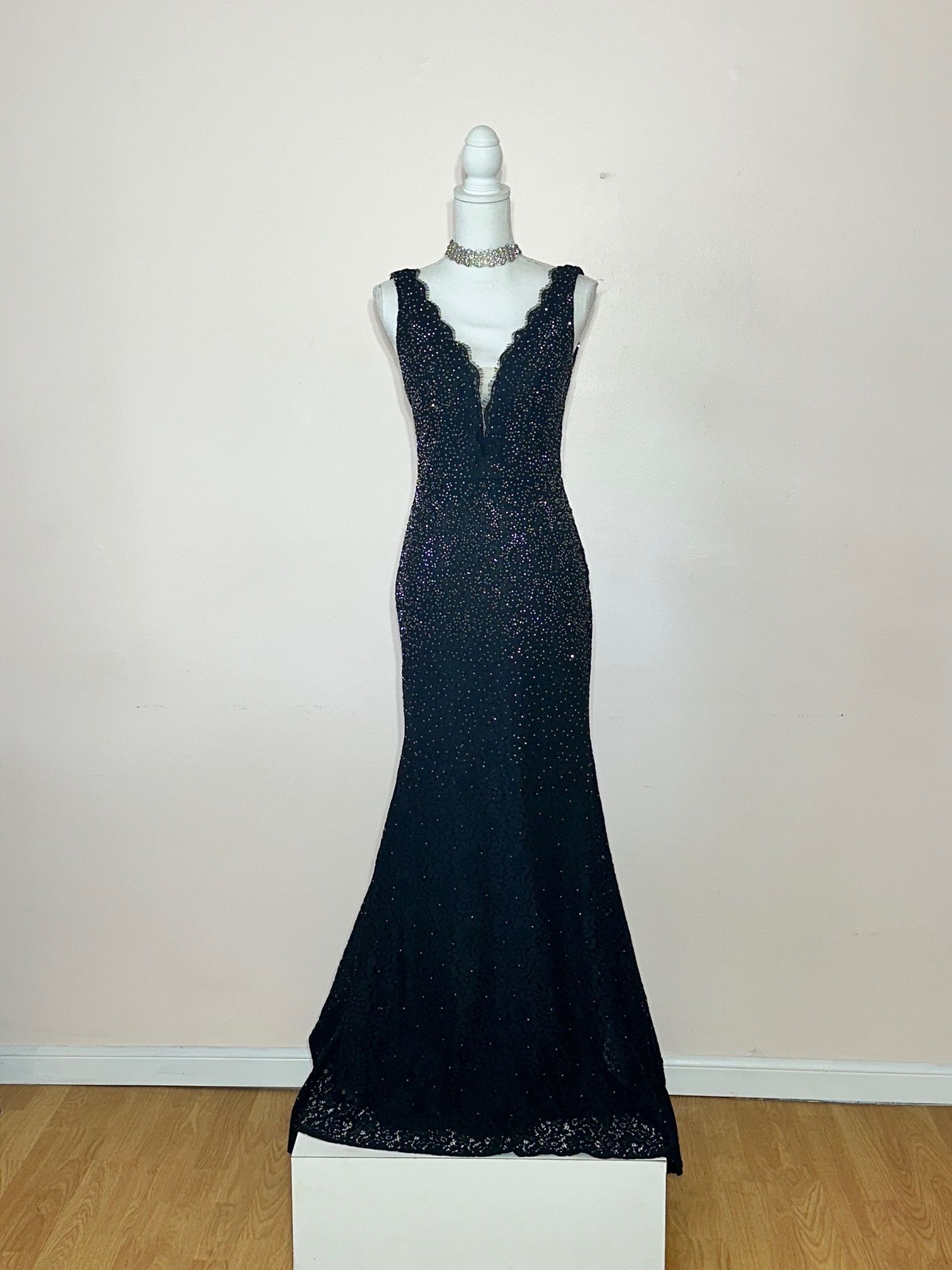 Vintage BLACK COTTON LACE MARCASITE STUDDED FIT AND FLARE GOWN Size M / US 6-8 / IT 42-44 - 6 Thumbnail
