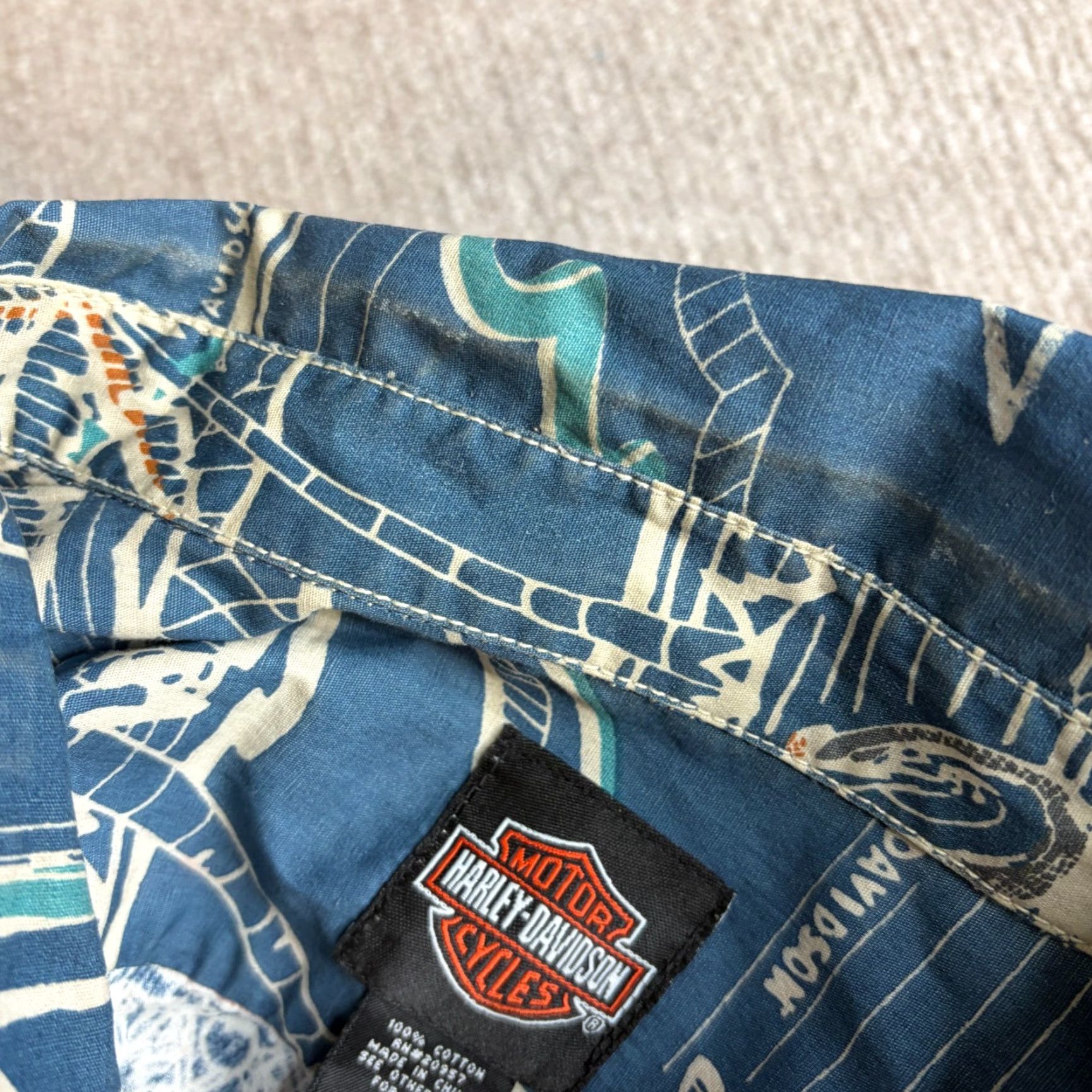 Harley Davidson VINTAGE Harley-Davidson Shirt Hawaiian Blue Floral 2XL Mens Button-Up Short Sleeve Collared Cotton Size US XXL / EU 58 / 5 - 8 Thumbnail