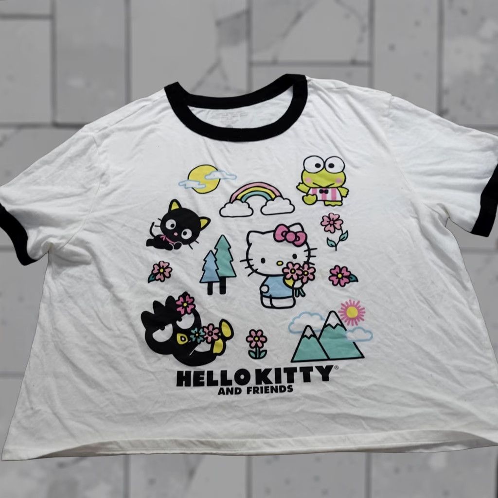 Vintage Sanrio Hello Kitty T-Shirt Womens 2X White Crew Neck Ringer Cotton Blend Jersey Short Sleeve Pullover Plus Size Ladies Size XXL / US 16-18 / IT 52-54 - 1 Thumbnail
