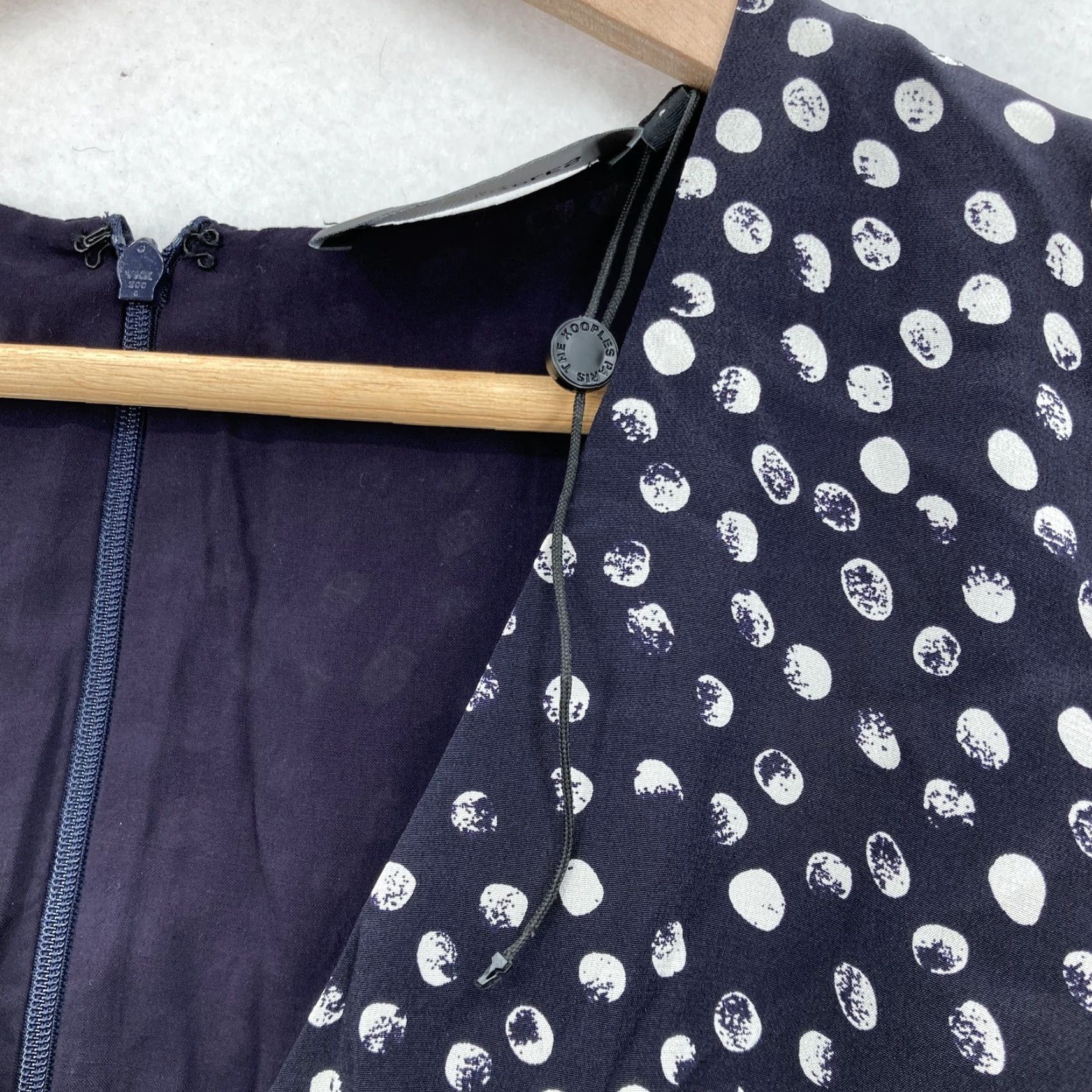 The Kooples VINTAGE? No. The Kooples Dress Womens 3 Navy Polka Dot Silk V-Neck Puff Sleeve A-Line 10 US Size L / US 10 / IT 46 - 3 Thumbnail