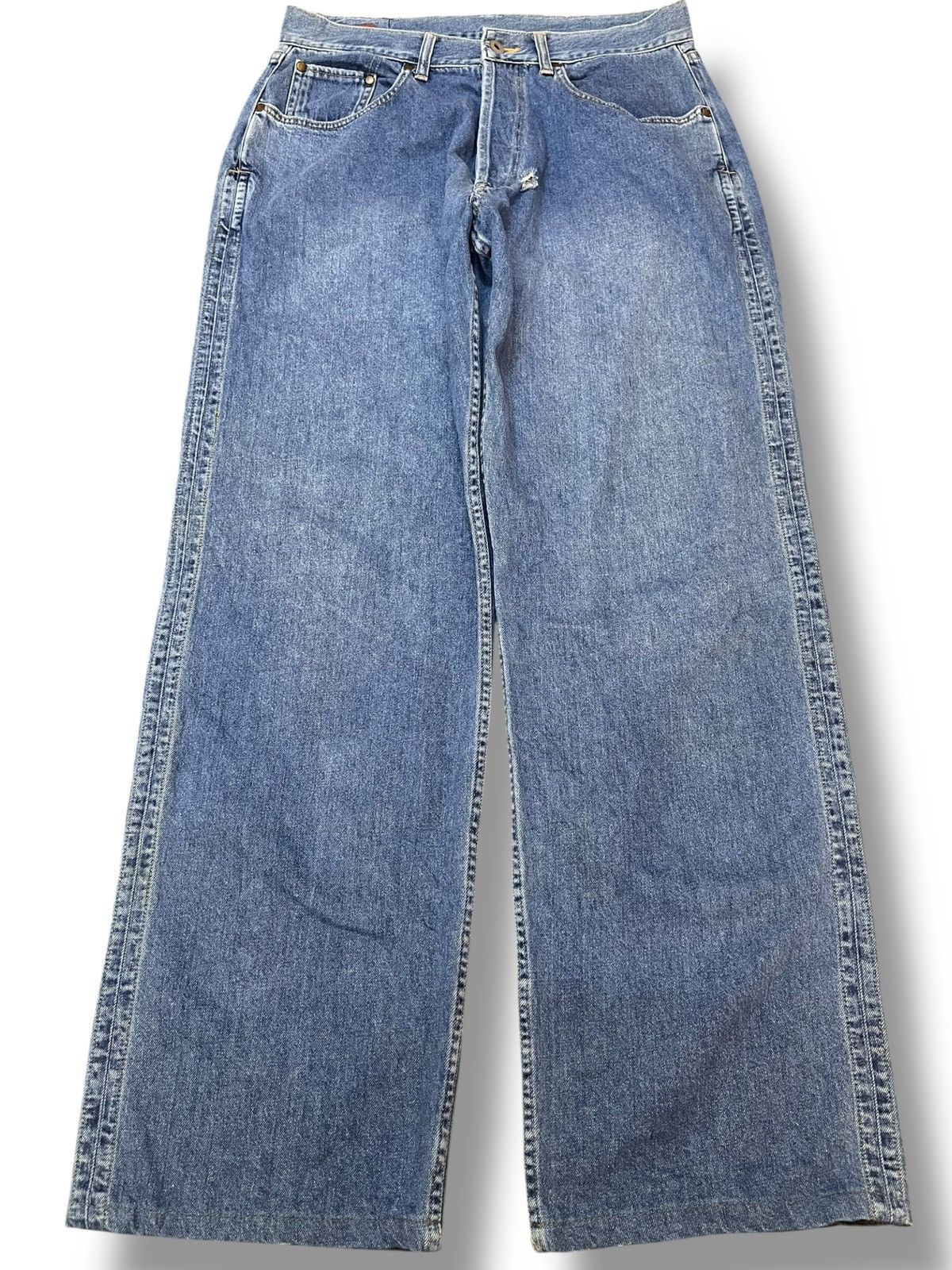 JNCO × Japanese Brand × Southpole Vintagw Motor-Oil Baggy Button Fly Denim Size US 31 - 1 Thumbnail