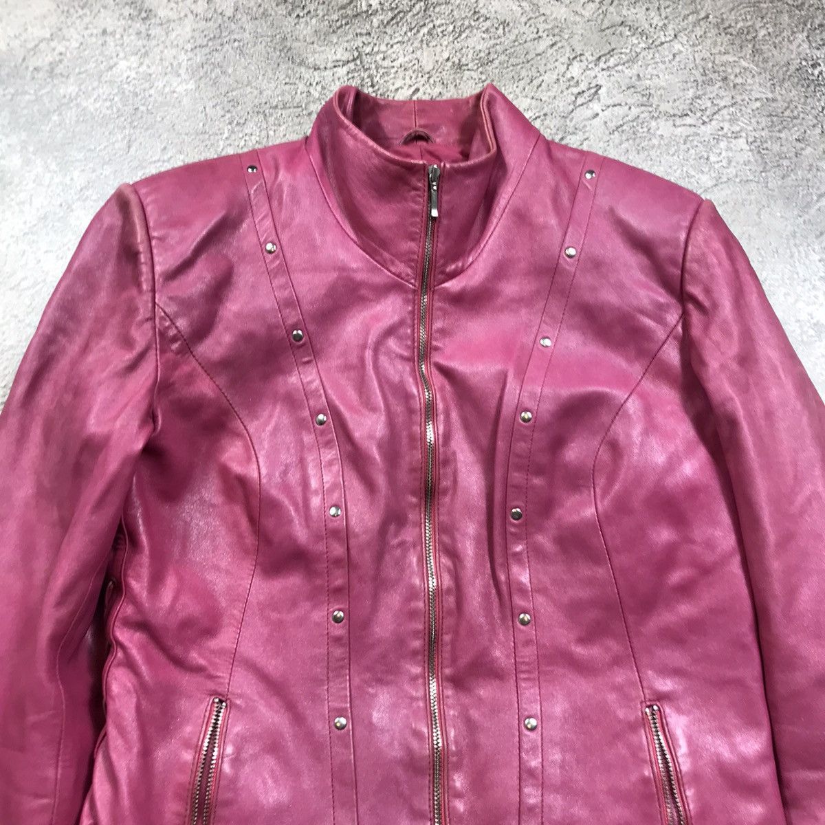 Vintage Vintage Y2K Magenta Leather Jacket Streetwear Embroidered L Size L / US 10 / IT 46 - 2 Thumbnail