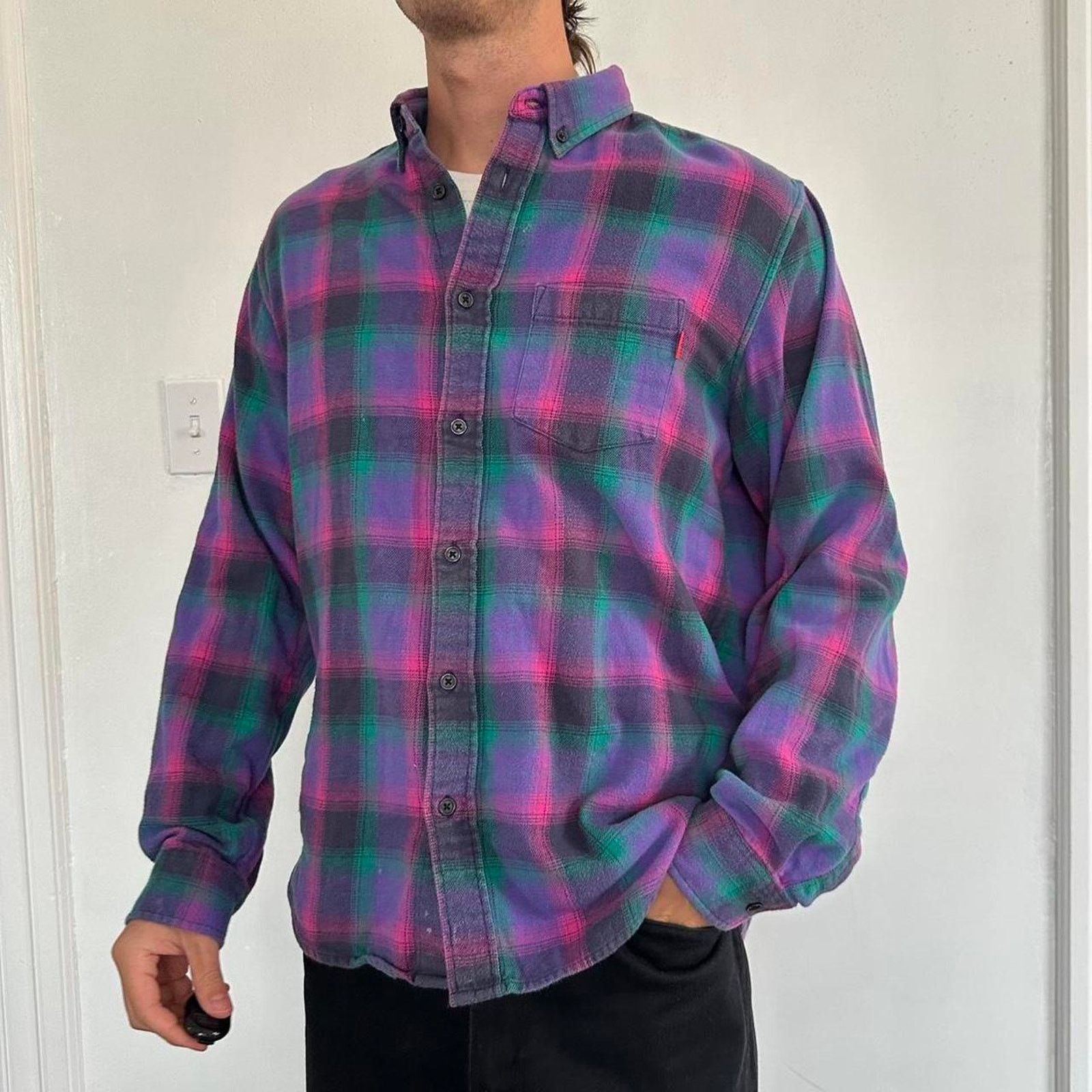 Supreme SS18 Supreme Pink Plaid Flannel Longsleeve Button Up Shirt Size US M / EU 48-50 / 2 - 5 Thumbnail