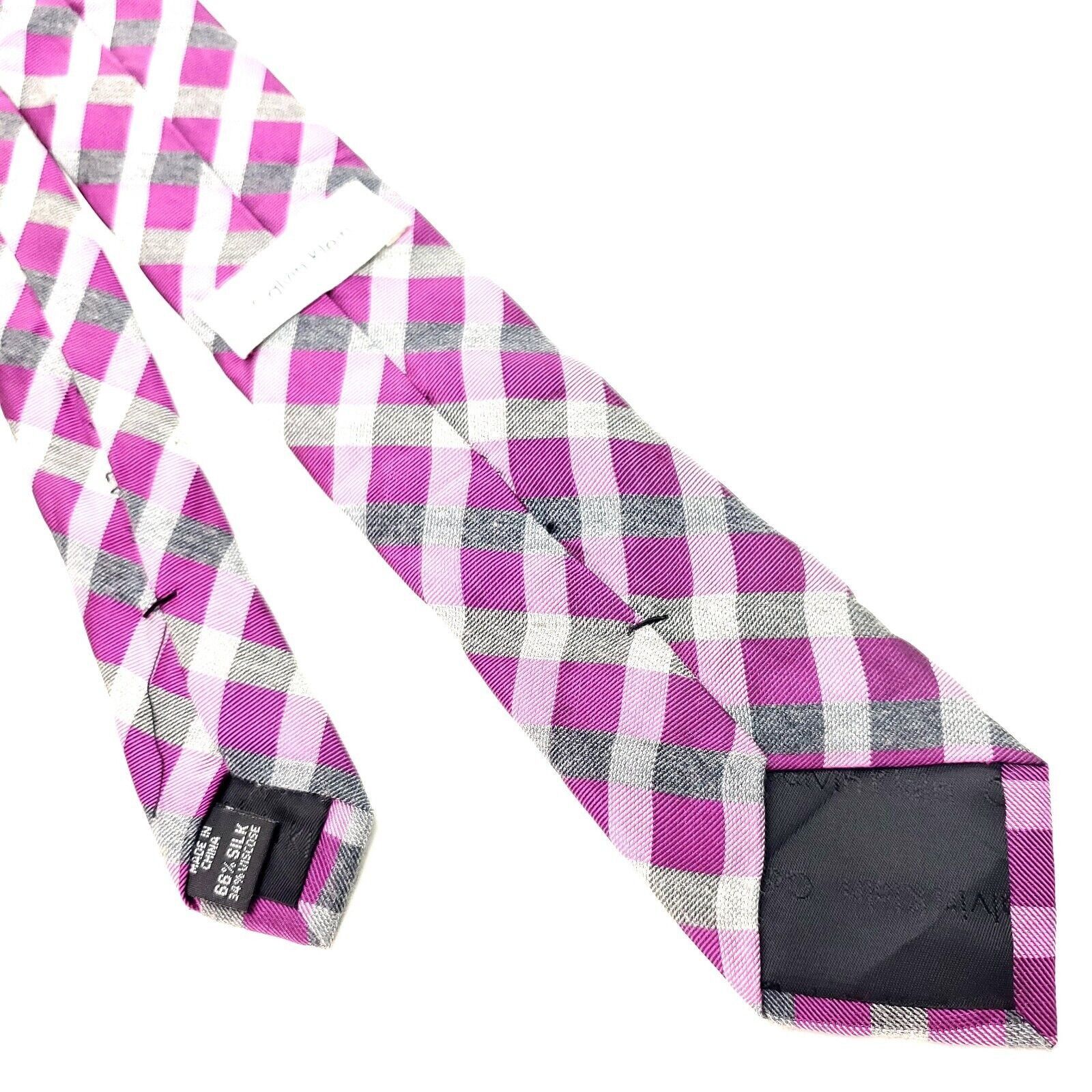 Calvin Klein Calvin Klein Silk Viscose Tie Purple Gray Plaid Skinny Woven Size ONE SIZE - 3 Thumbnail