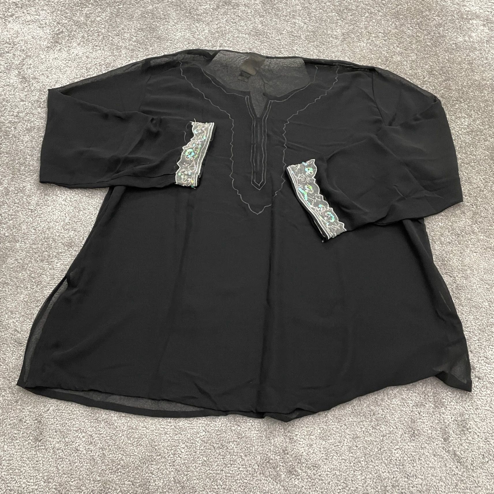 Vintage VINTAGE Anthony Blouse Women 3X Black Long Sleeve Chiffon Henley Beaded Shirt Size XXL / US 16-18 / IT 52-54 - 2 Thumbnail