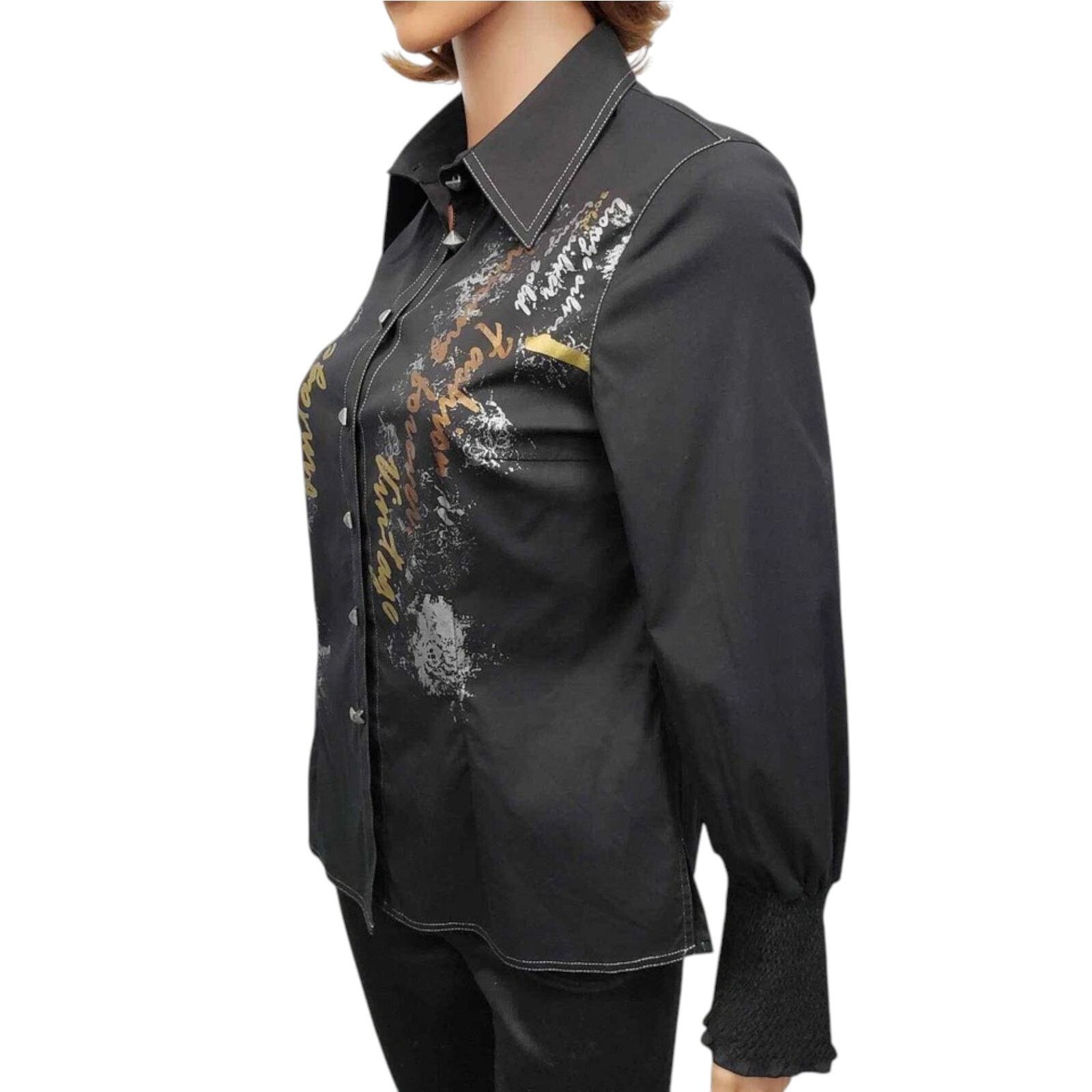 Vintage Adela Pastor Top Made in Spain 42 S Black Vintage Print Size S / US 4 / IT 40 - 9 Thumbnail