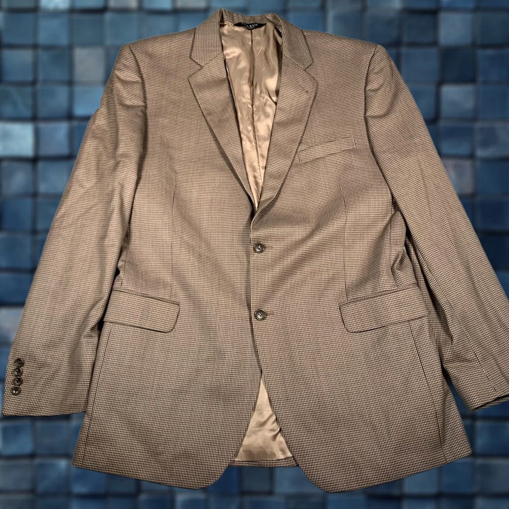 Jos. A. Bank Jos A Bank Mens 46 XL Brown Wool Houndstooth Sport Coat Jacket Signature Size US S / EU 44-46 / 1 - 1 Thumbnail