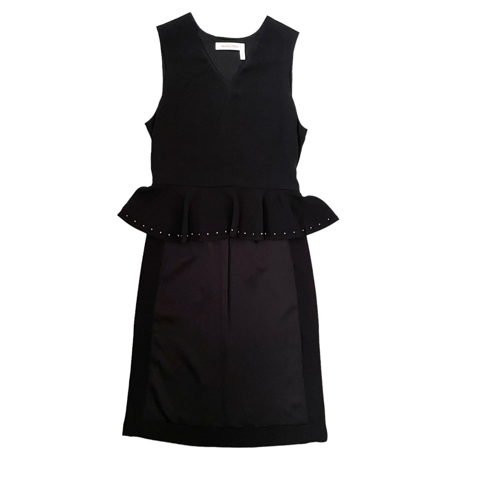See by Chloe See by Chloé Black Sleeveless High Low Studded Peplum Top Size S / US 4 / IT 40 - 1 Thumbnail