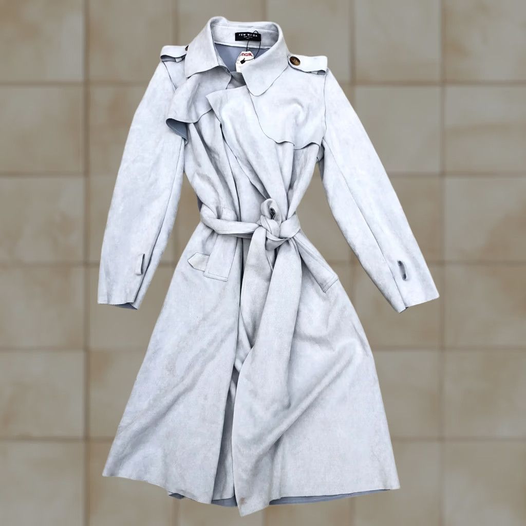Vintage FEW MODA NEW YORK Trench Coat Jacket Women's SMALL Light Blue Faux Suede Coat Coat Size S / US 4 / IT 40 - 1 Thumbnail