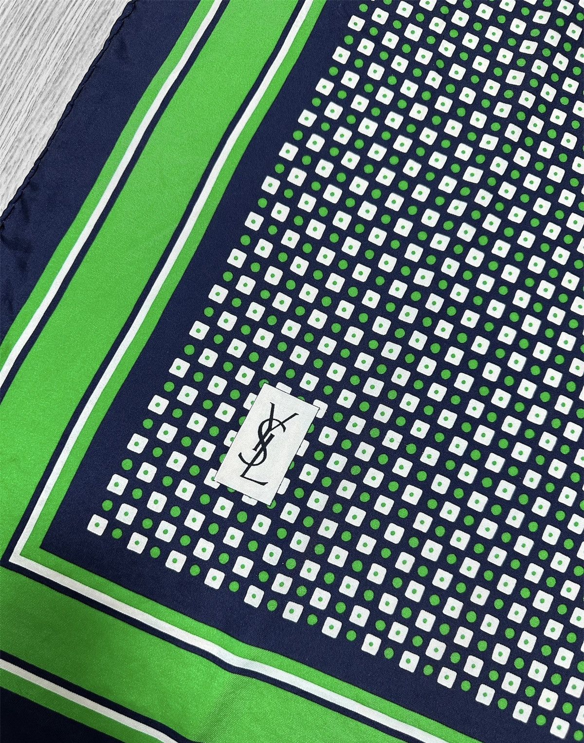 Yves Saint Laurent YSL Yves Saint Laurent Silk Scarf 86x84 cm Blue Green Square Size ONE SIZE - 3 Thumbnail