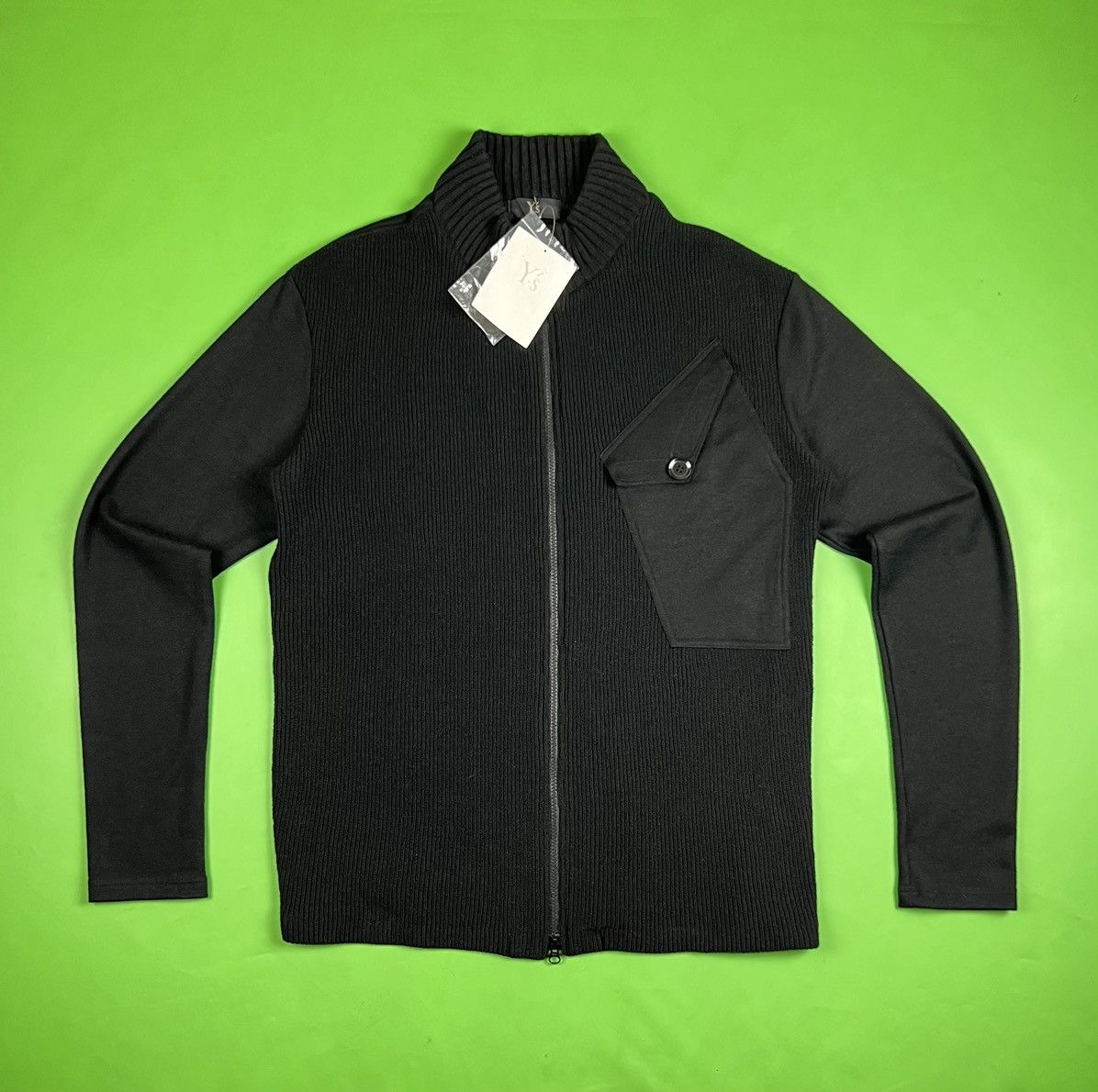 image of Yohji Yamamoto Wool Zip Big Pocket Sweater Made In Japan in Black, Men's (Size XL)