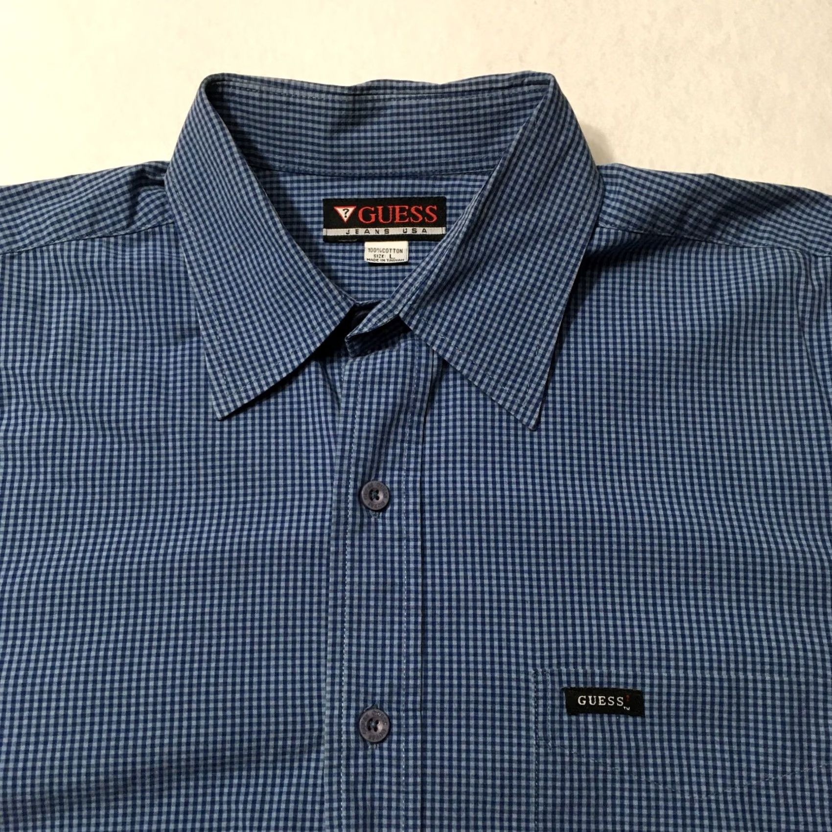 Guess Guess Jeans USA VTG Button Up Shirt LARGE BLUE Geometric CHECK Men's Size US L / EU 52-54 / 3 - 3 Thumbnail