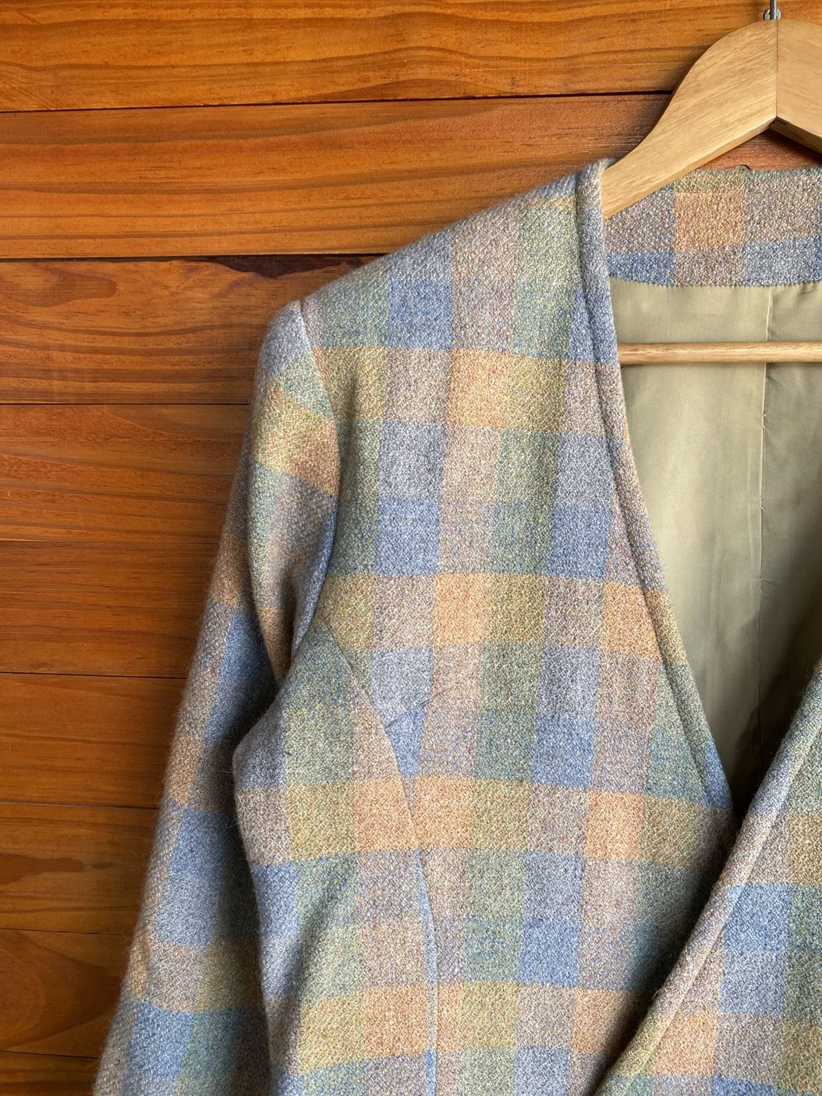 Japanese Brand Vintage Wool Plaid Blazer Jacket | Pastel Check Double Coat Size M / US 6-8 / IT 42-44 - 9 Thumbnail