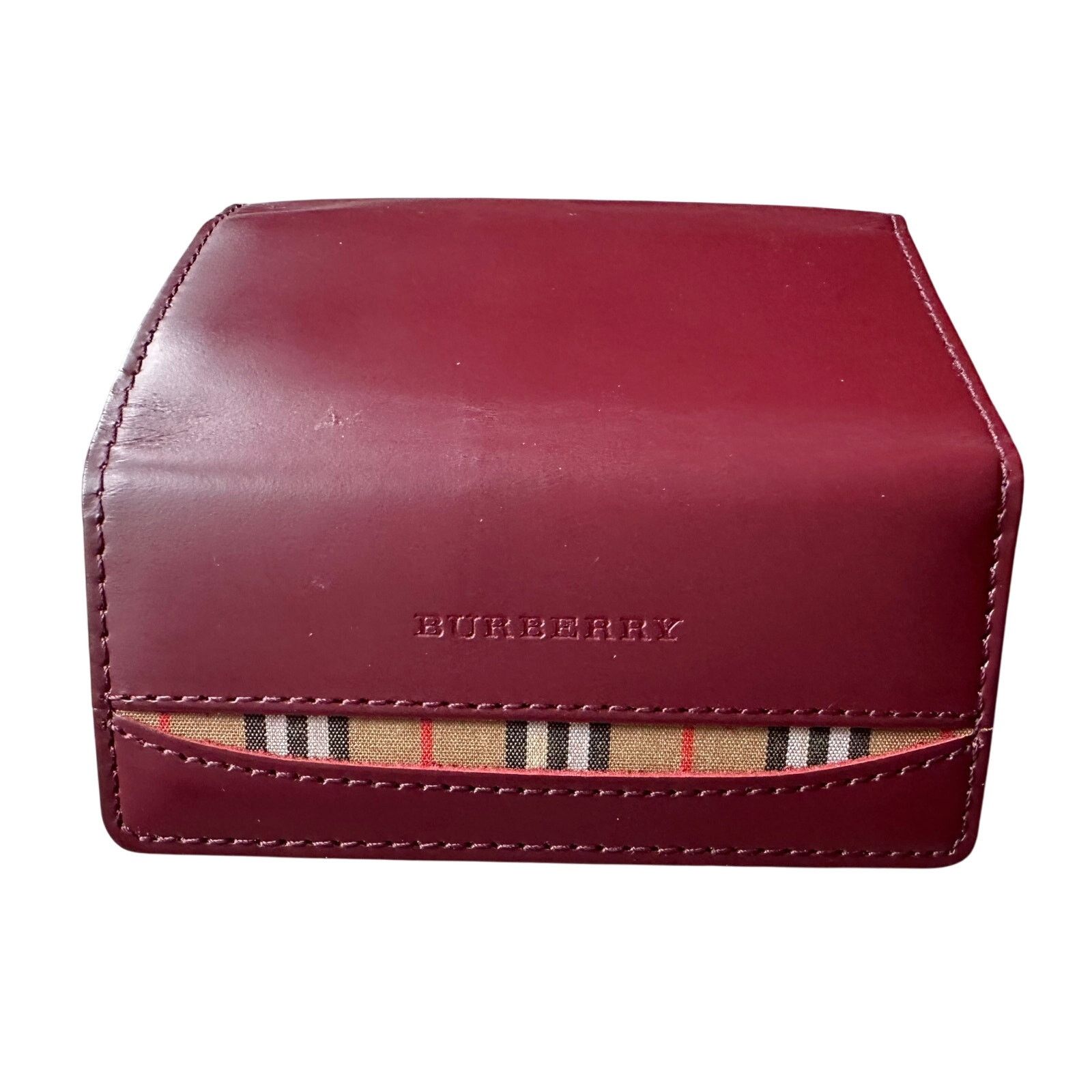 Burberry Burberry Burgundy Leather Key Holder with Nova Check Accent Size ONE SIZE - 3 Thumbnail