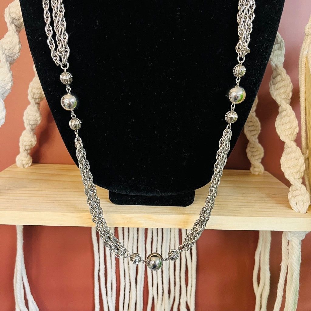 Vintage Vintage Midcentury Chain Necklace Silver Toned Metal Size ONE SIZE - 2 Thumbnail
