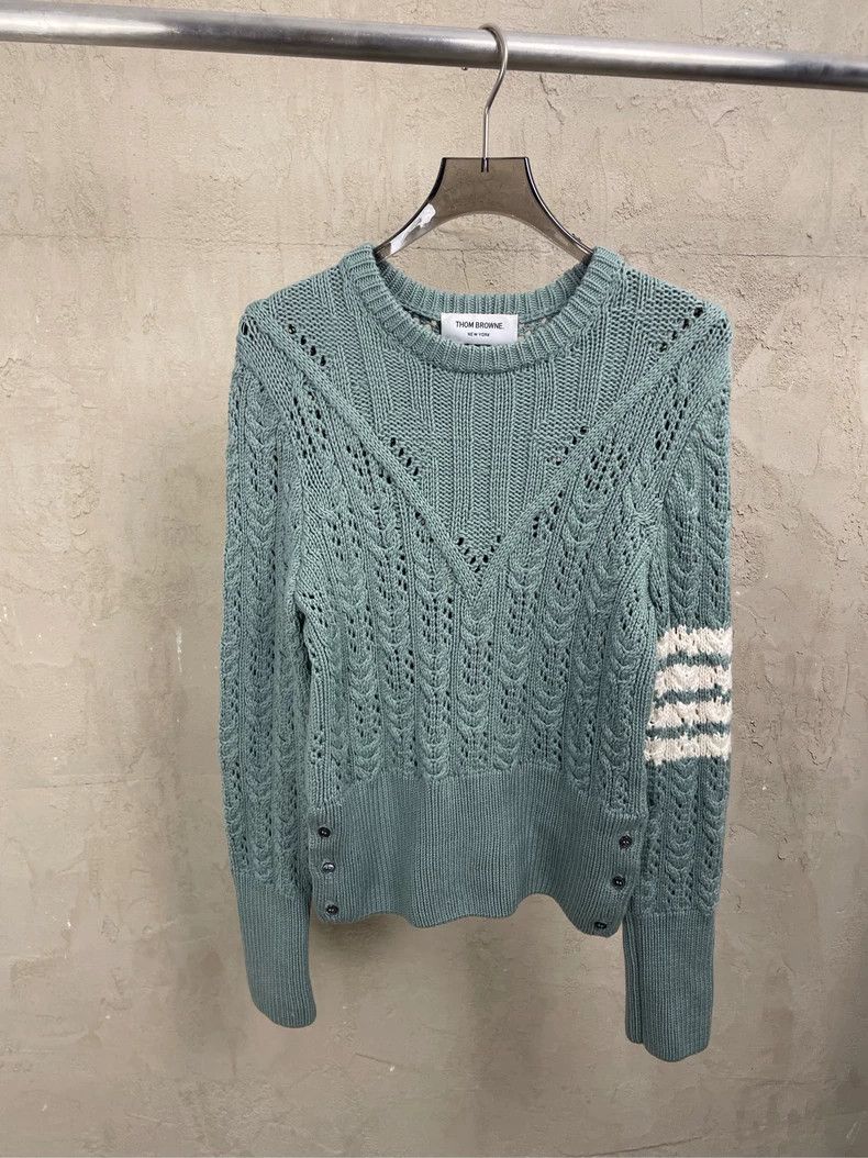 Thom Browne Thom browne Turquoise four-striped round-neck wool sweater Size XS / US 0-2 / IT 36-38 - 1 Thumbnail