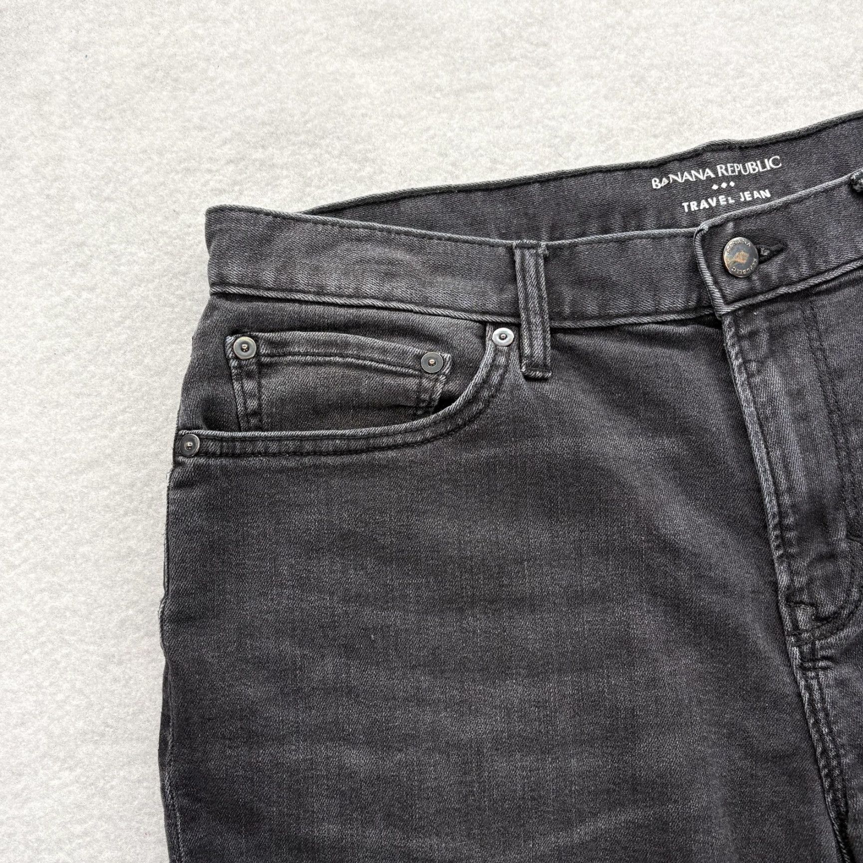 Banana Republic Banana Republic Travel Jeans Mens 35x28 Gray Athletic Fit Stretch Denim Casual Shirt? Size US 35 - 3 Thumbnail
