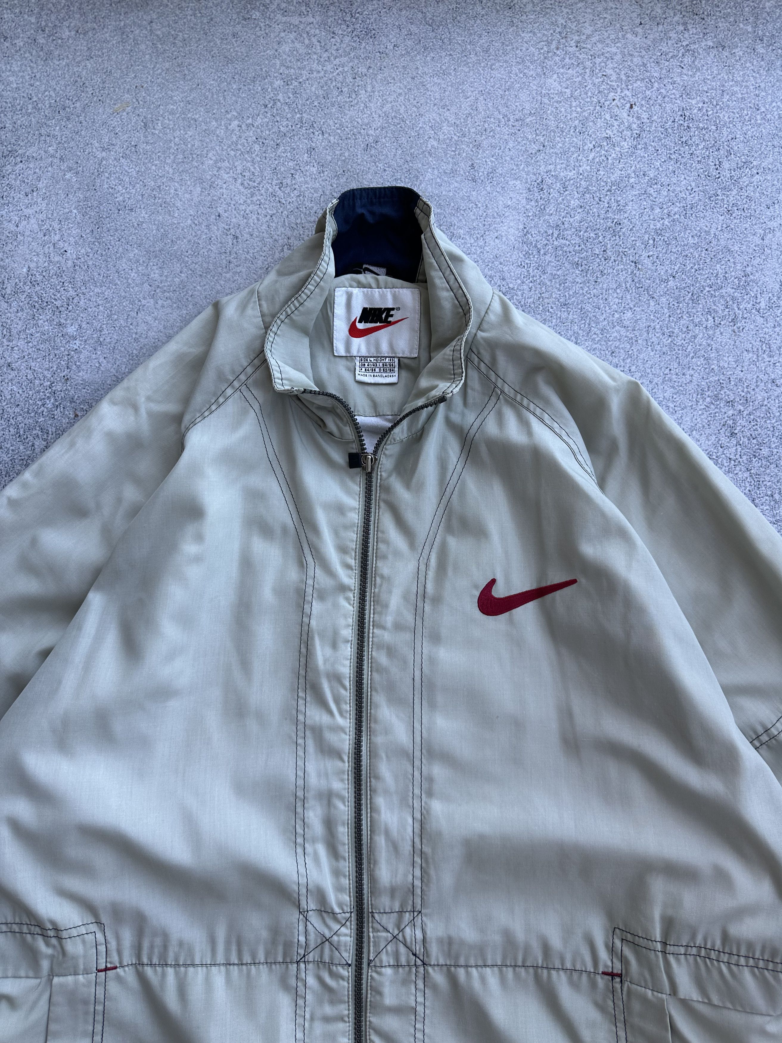 Nike × Vintage Nike Authentic Athletic Beige Vintage Track Jacket Size US L / EU 52-54 / 3 - 6 Thumbnail