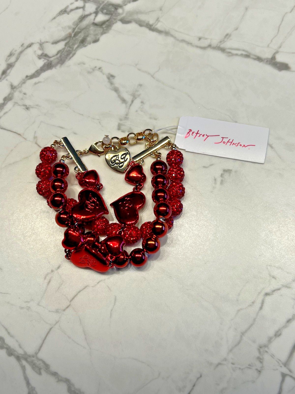 Betsey Johnson Betsey Johnson Faux Stone Love Spell Heart Pearl Bracelet Size ONE SIZE - 2 Thumbnail
