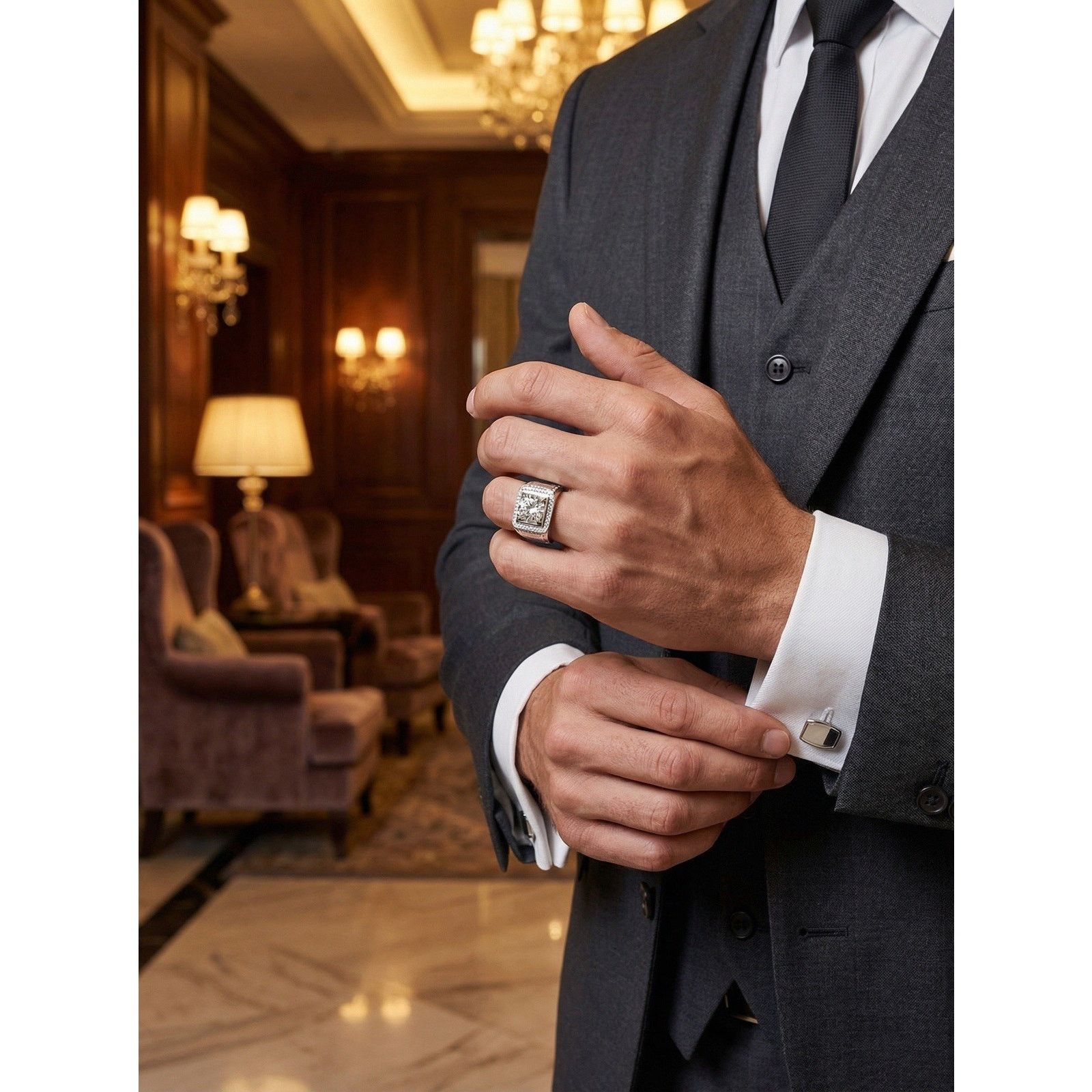 Other Stunning 3ct Moissanite Men Signet Ring 925S Silver OneSize Size ONE SIZE - 6 Thumbnail