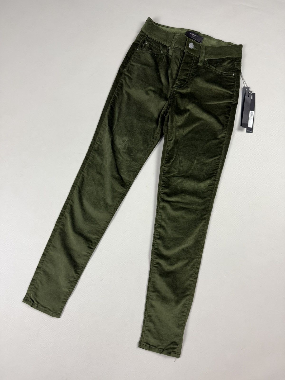 Amiri BNWT Amiri Skinny Stack Military Green Velour Pants Trousers Size 25" / US 0 / IT 36 - 4 Thumbnail